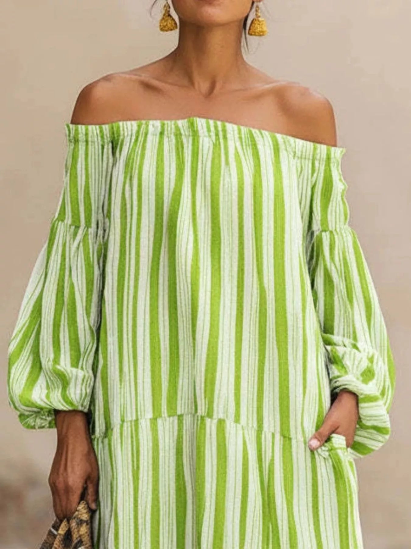 Striped Off-Shoulder Maxi Dress
