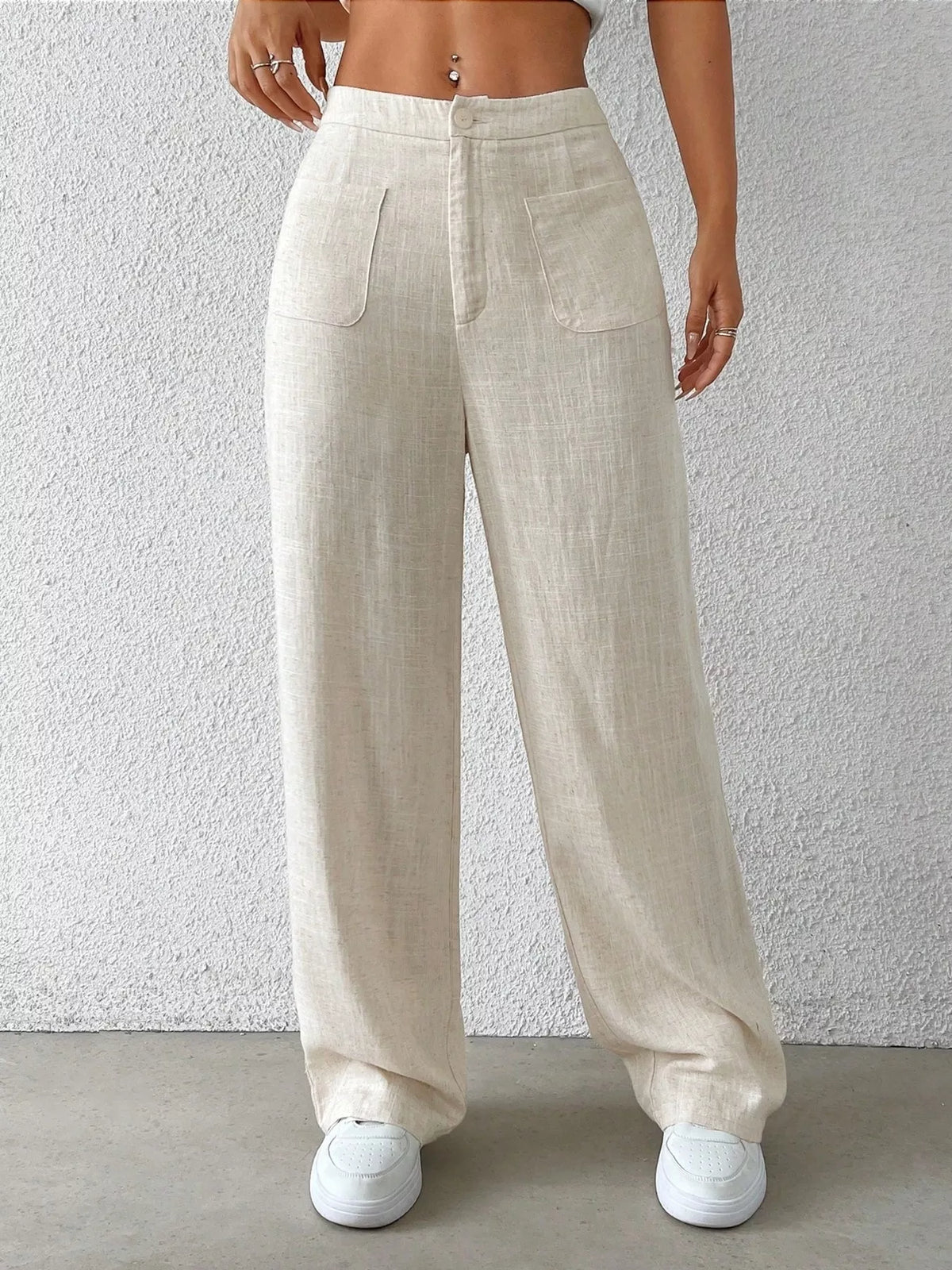 High-Waisted Wide-Leg Pants in Cream