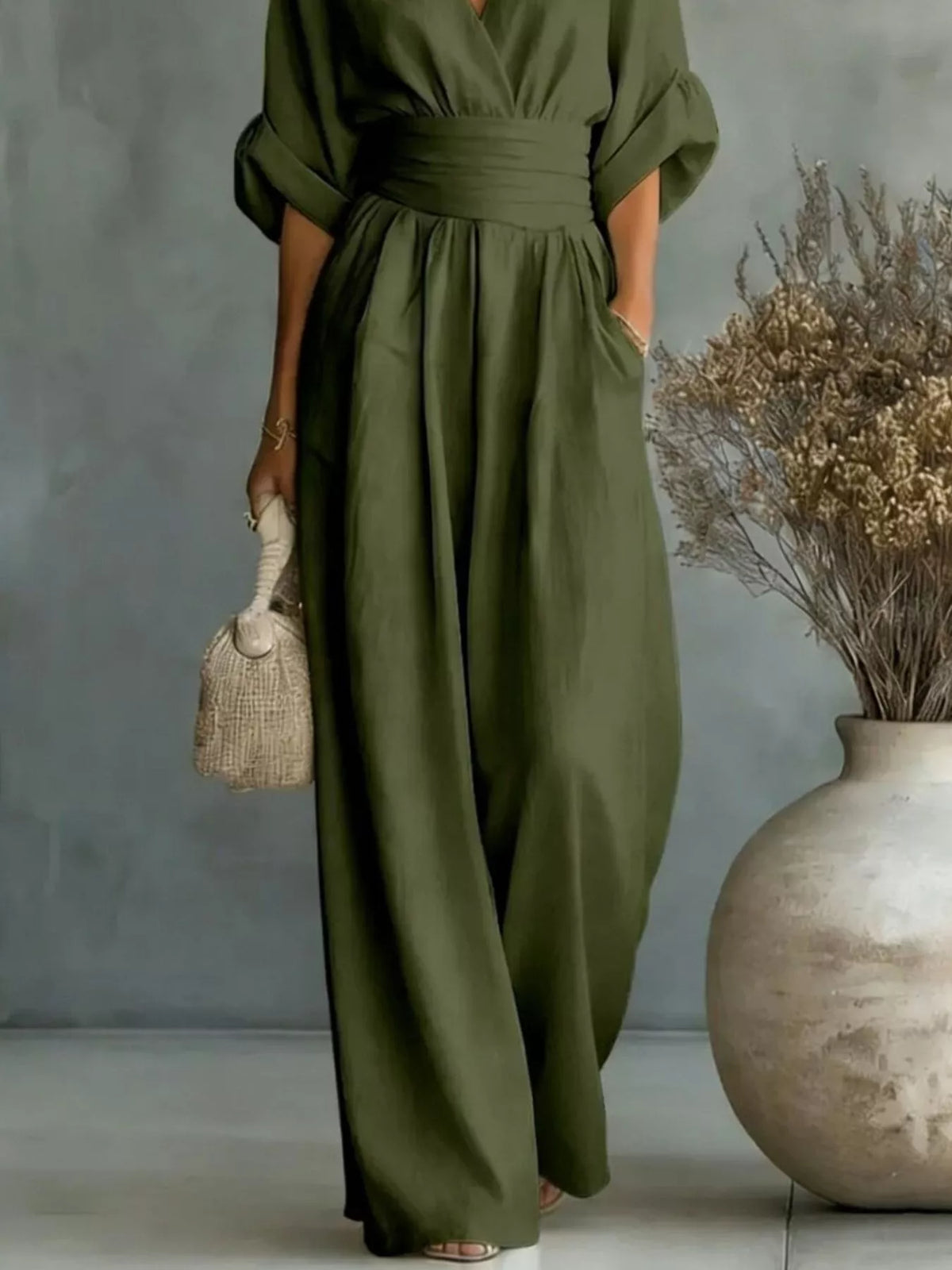 Half Sleeve Wide-Leg Jumpsuit