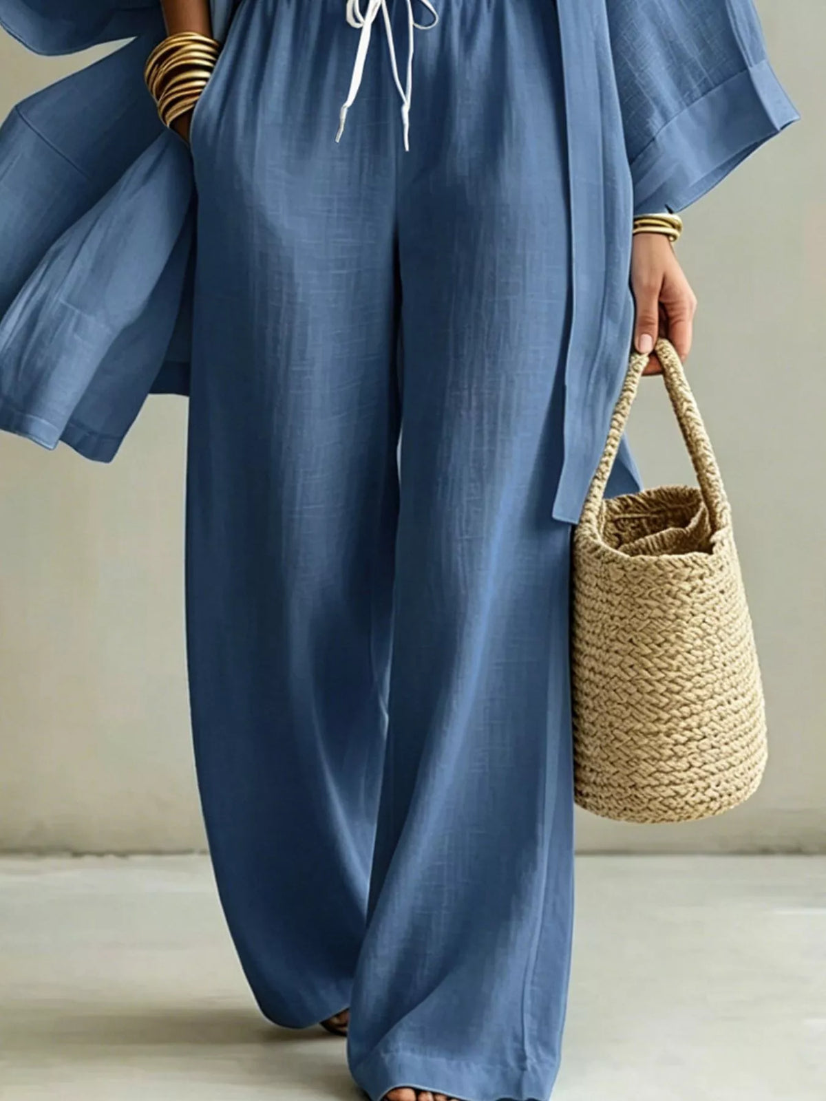V-Neck Top, Cardigan and Pants Set