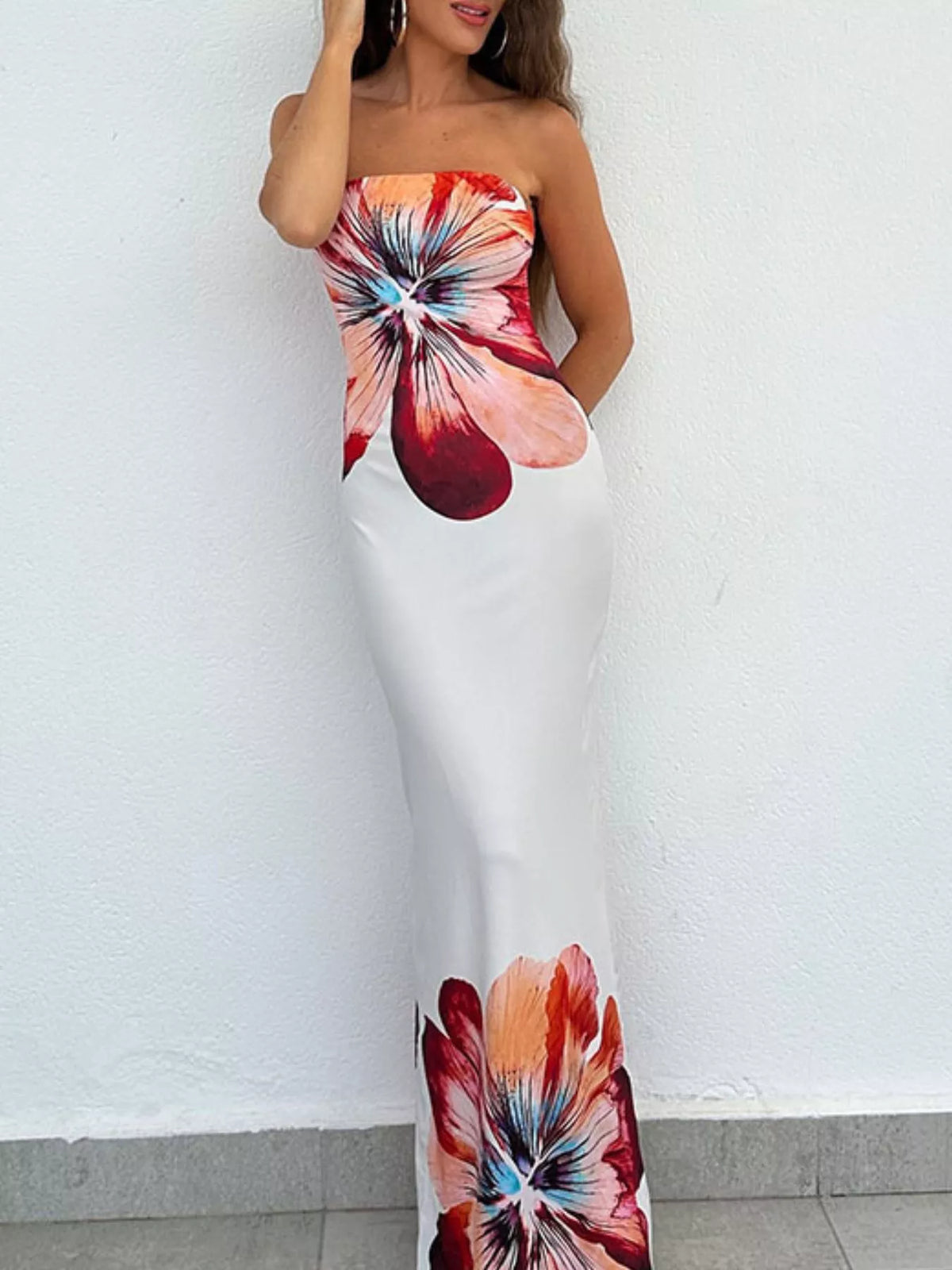 Floral Print Strapless Bodycon Maxi Dress by Calliope