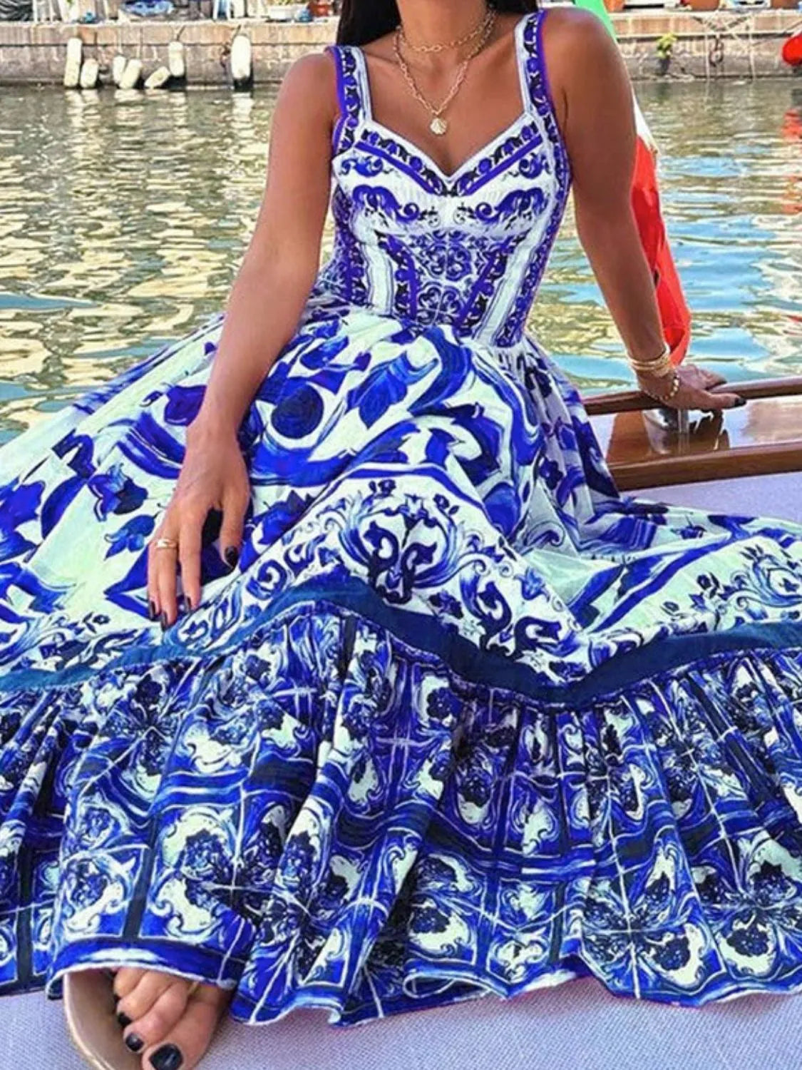 Smocked Ruched Wide-Strap Dress