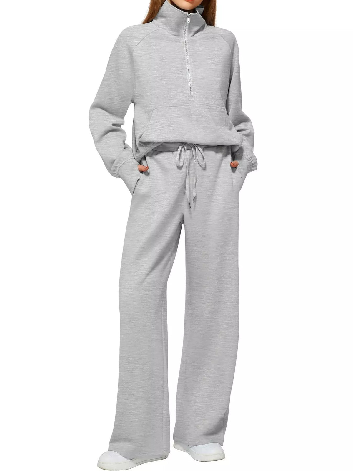 Half-Zip Sweatshirt and Wide-Leg Pants Set