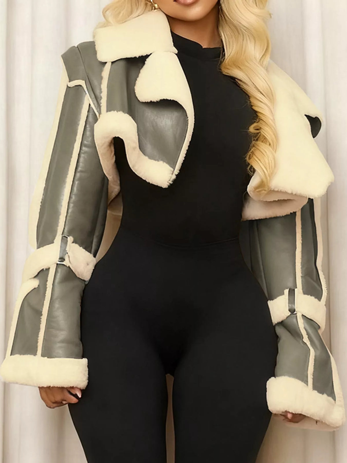 Faux Leather Plush Cropped Jacket