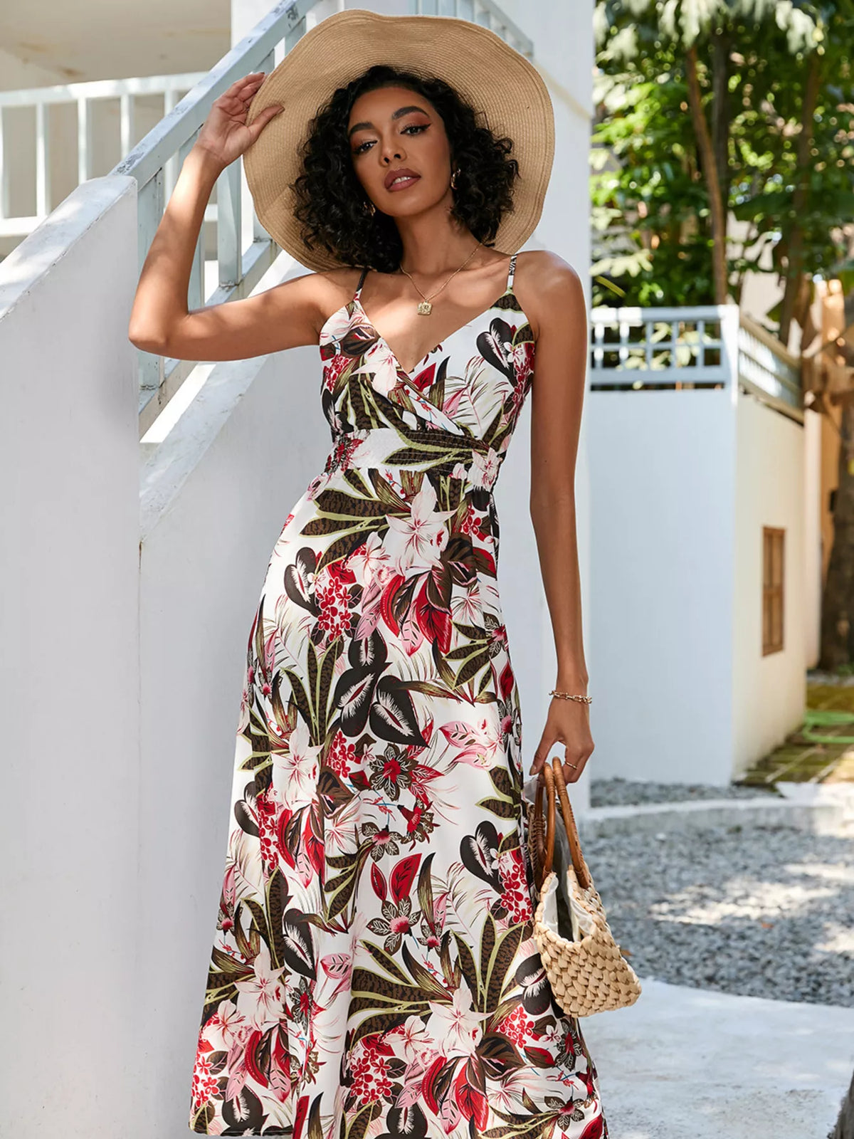 Floral Spaghetti Strap Midi Dress in Scarlet