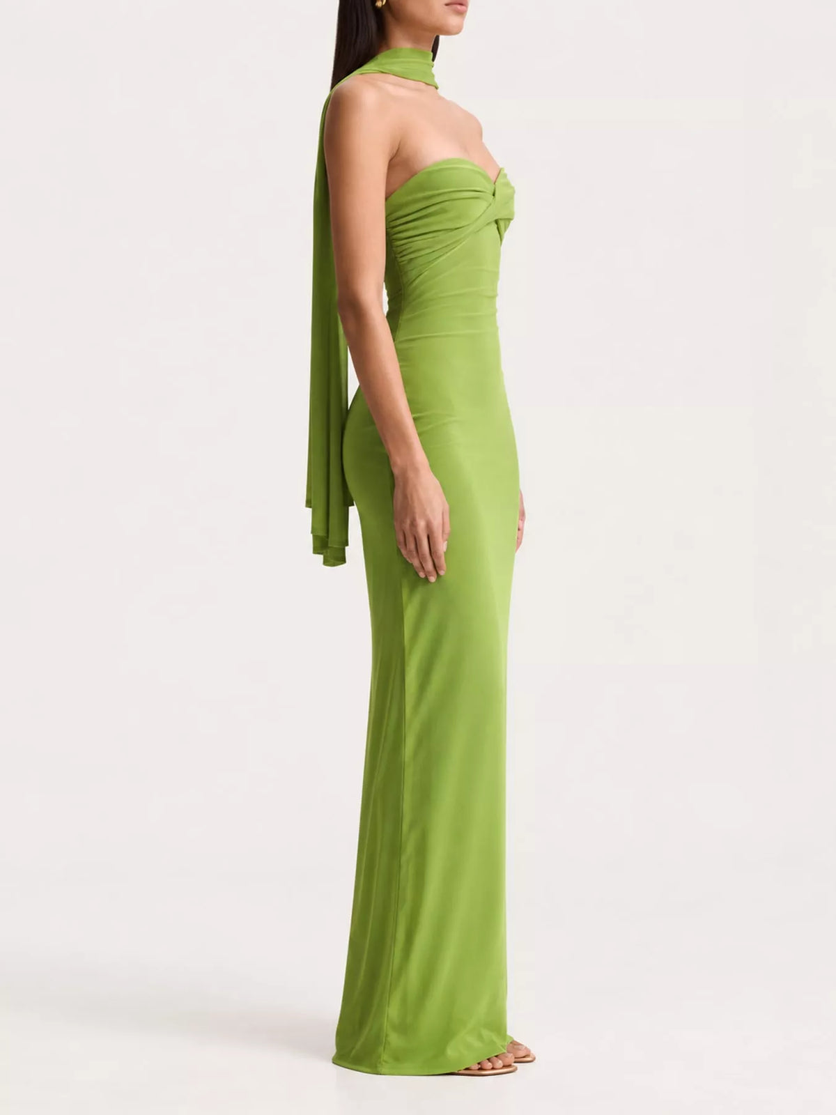 Strapless Ruched Bodycon Maxi Dress with Scarf