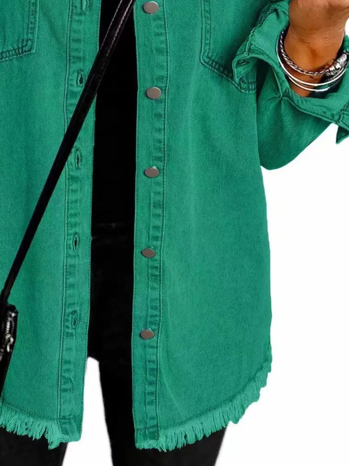Frayed-Hem Button-Up Denim Jacket