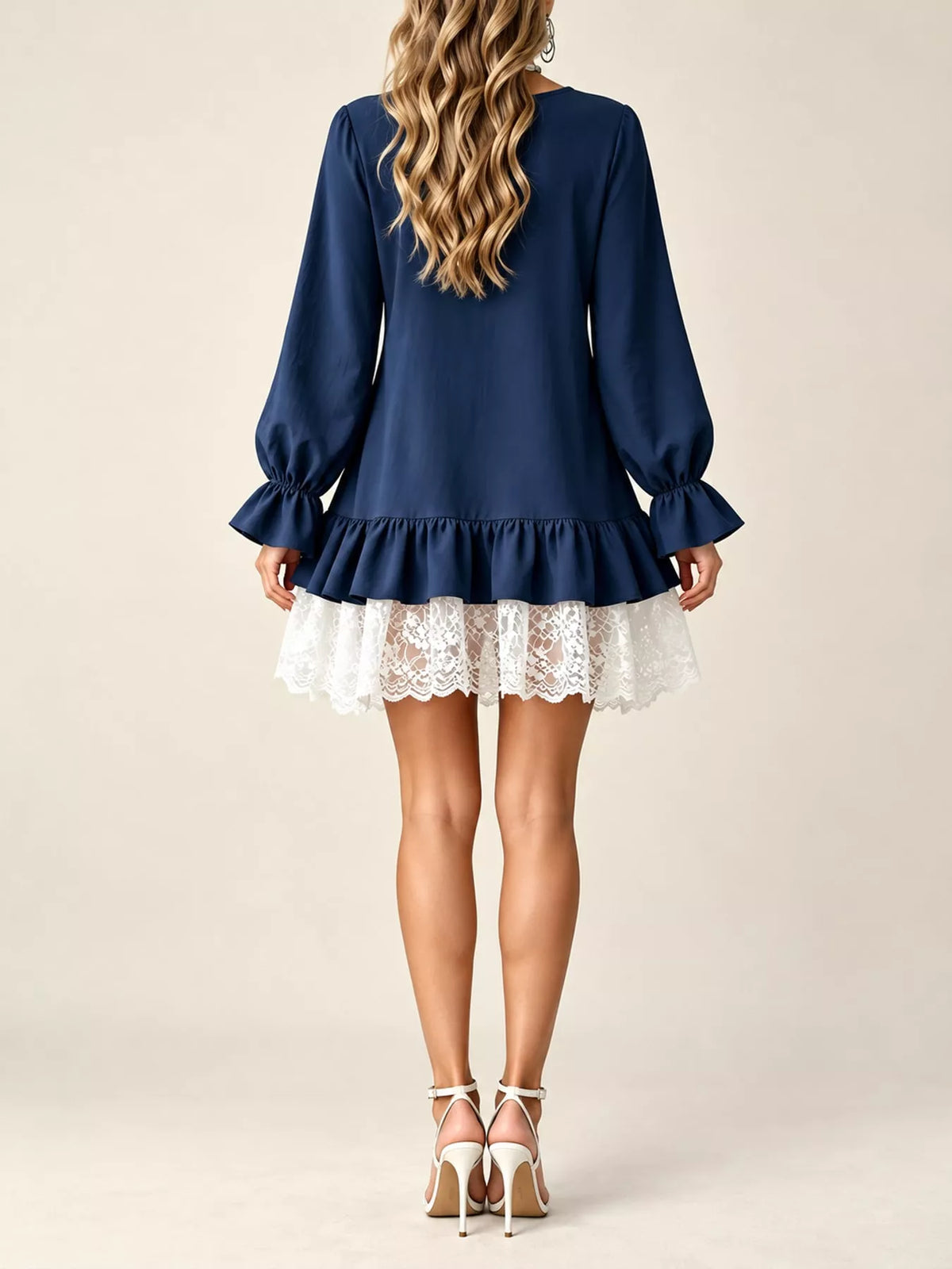 Lace Hem Flounce Sleeve Dress