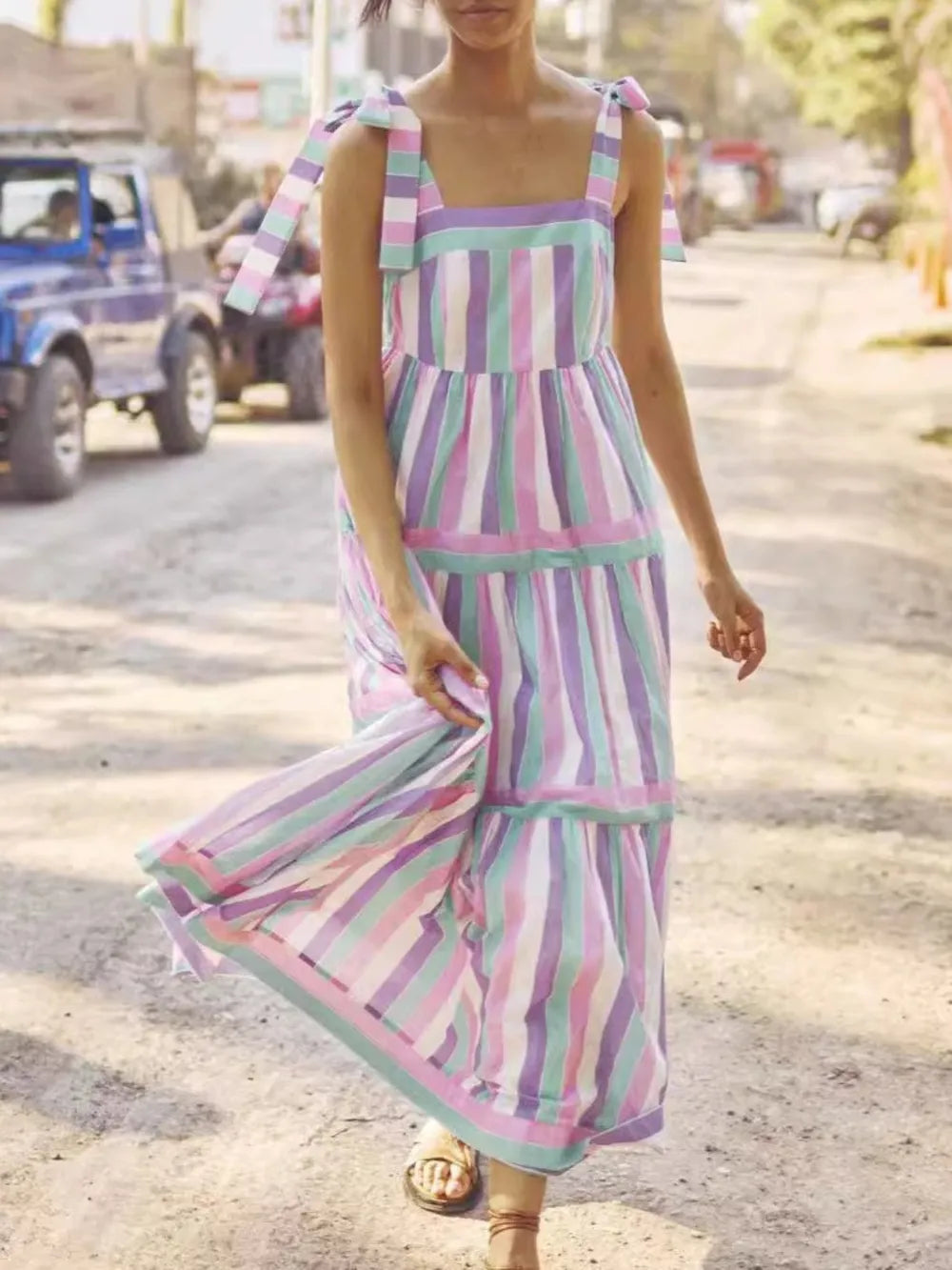 Tied Contrast Wide-Strap Cami Dress in Lilac by O@B@L