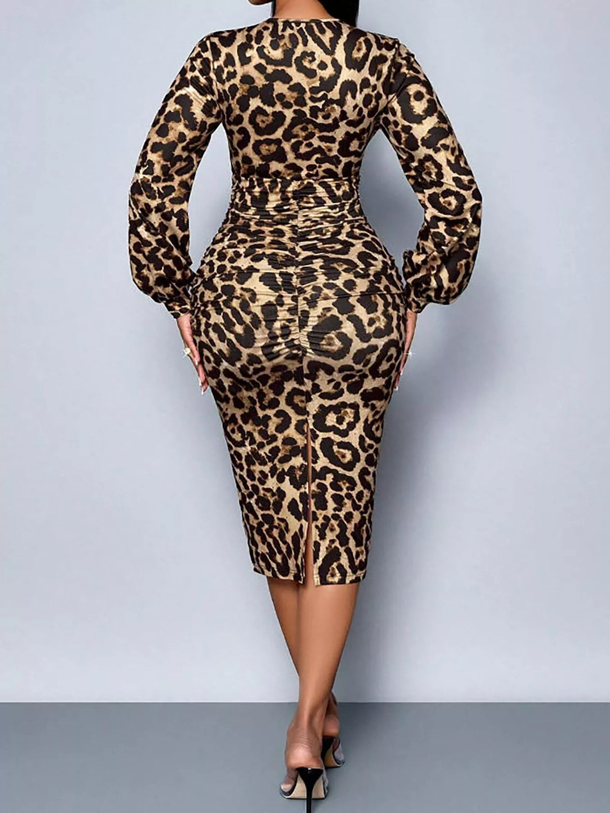 Lace-Detail Ruched Bodycon Midi Dress