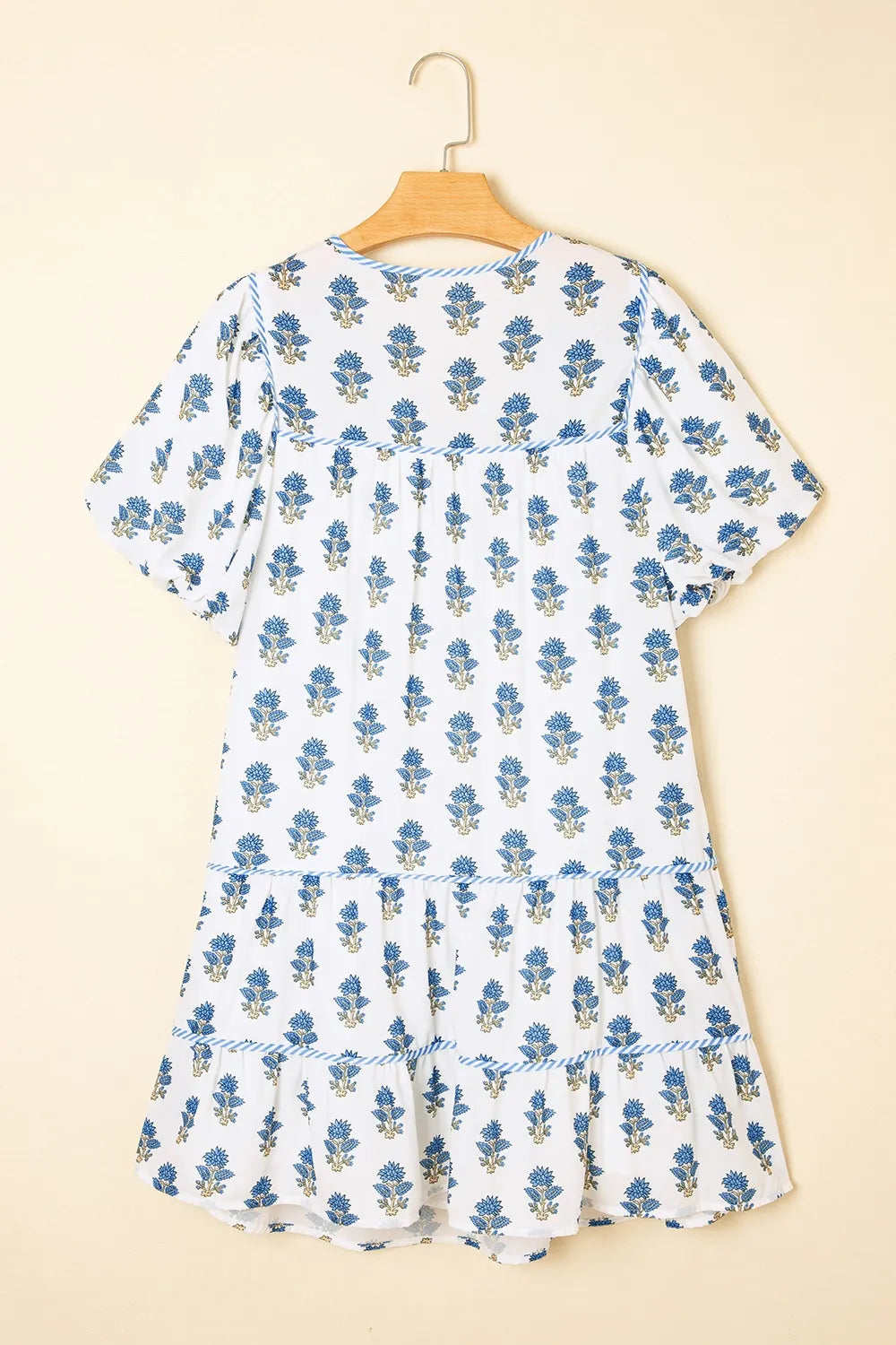 Floral Puff Sleeve Mini Dress in Dusty Blue