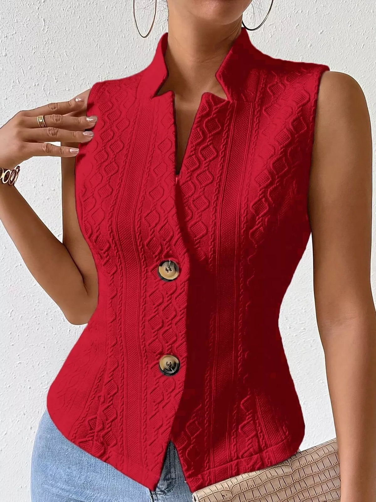 Textured Slim-Fit Button-Down Vest Coat