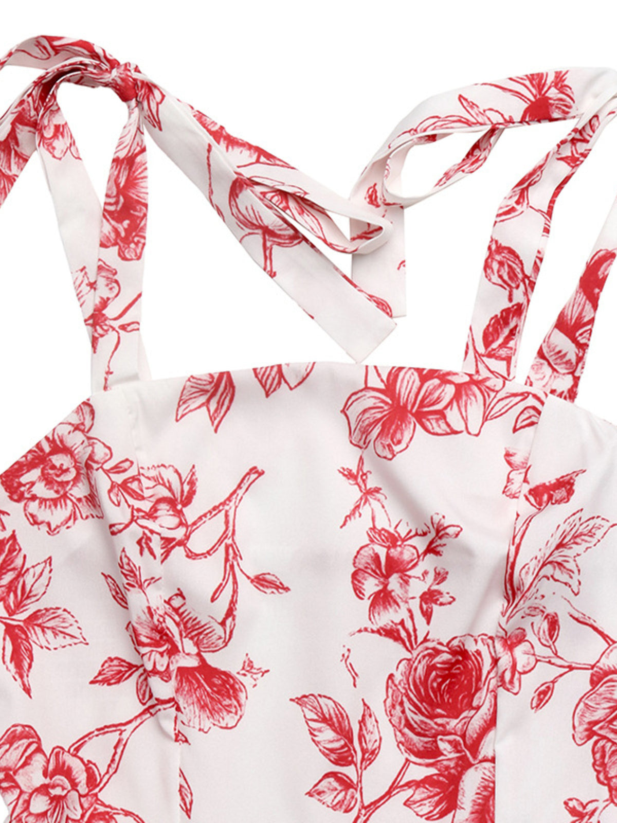 Floral Print Tie Strap Maxi Dress in Red
