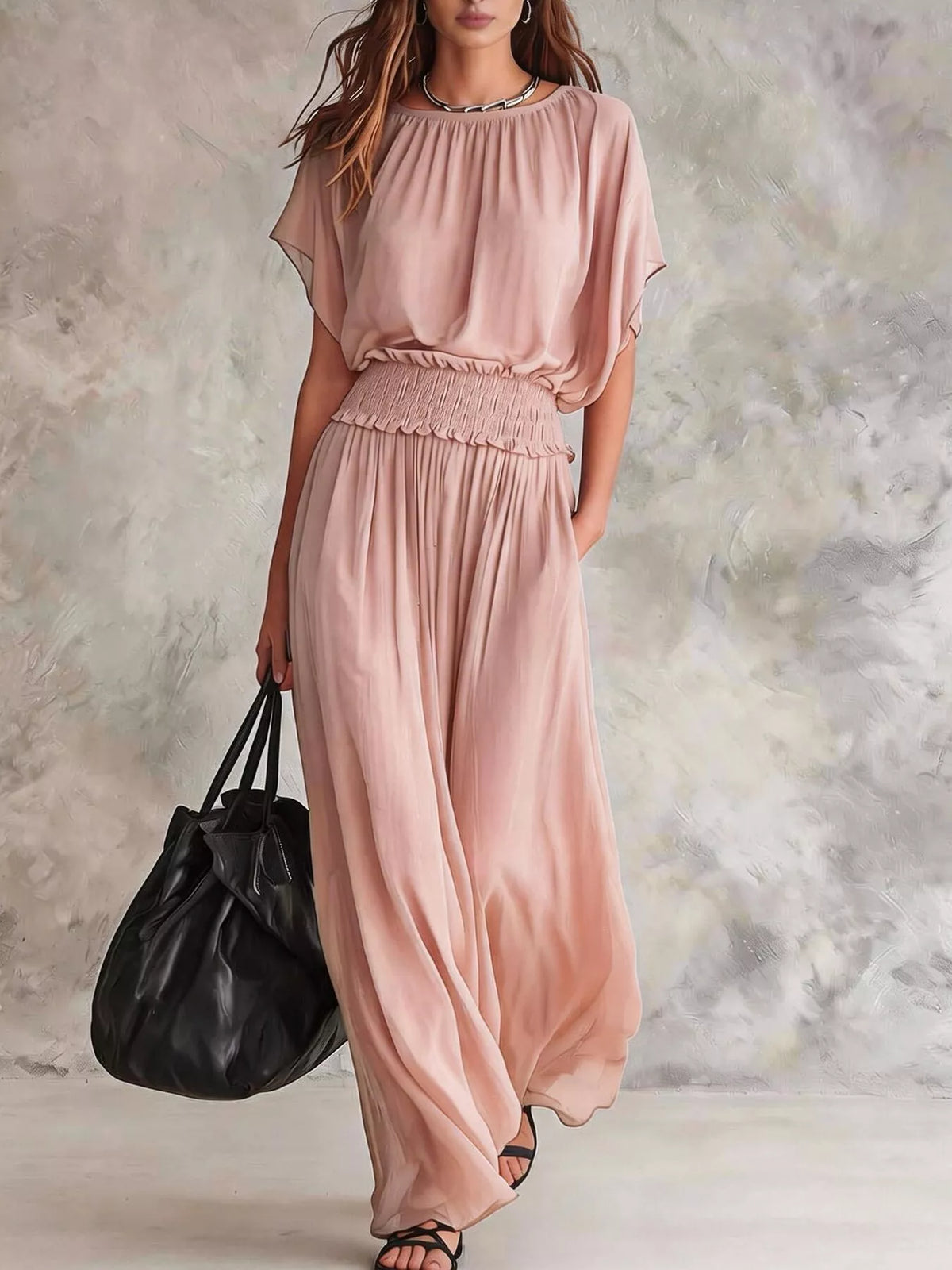 Smocked Waist Chiffon Maxi Dress