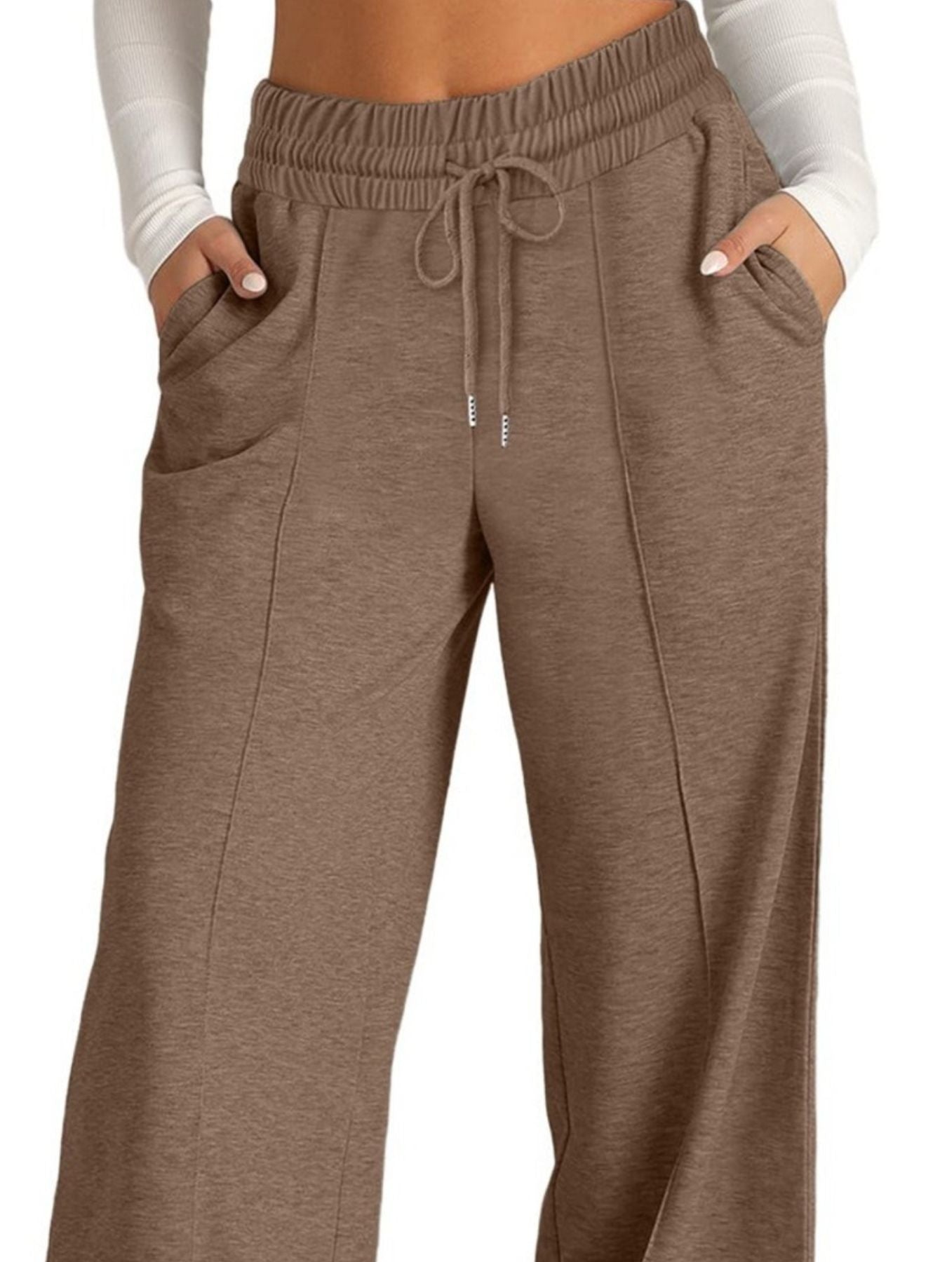 Drawstring Wide Leg Pants with Pockets