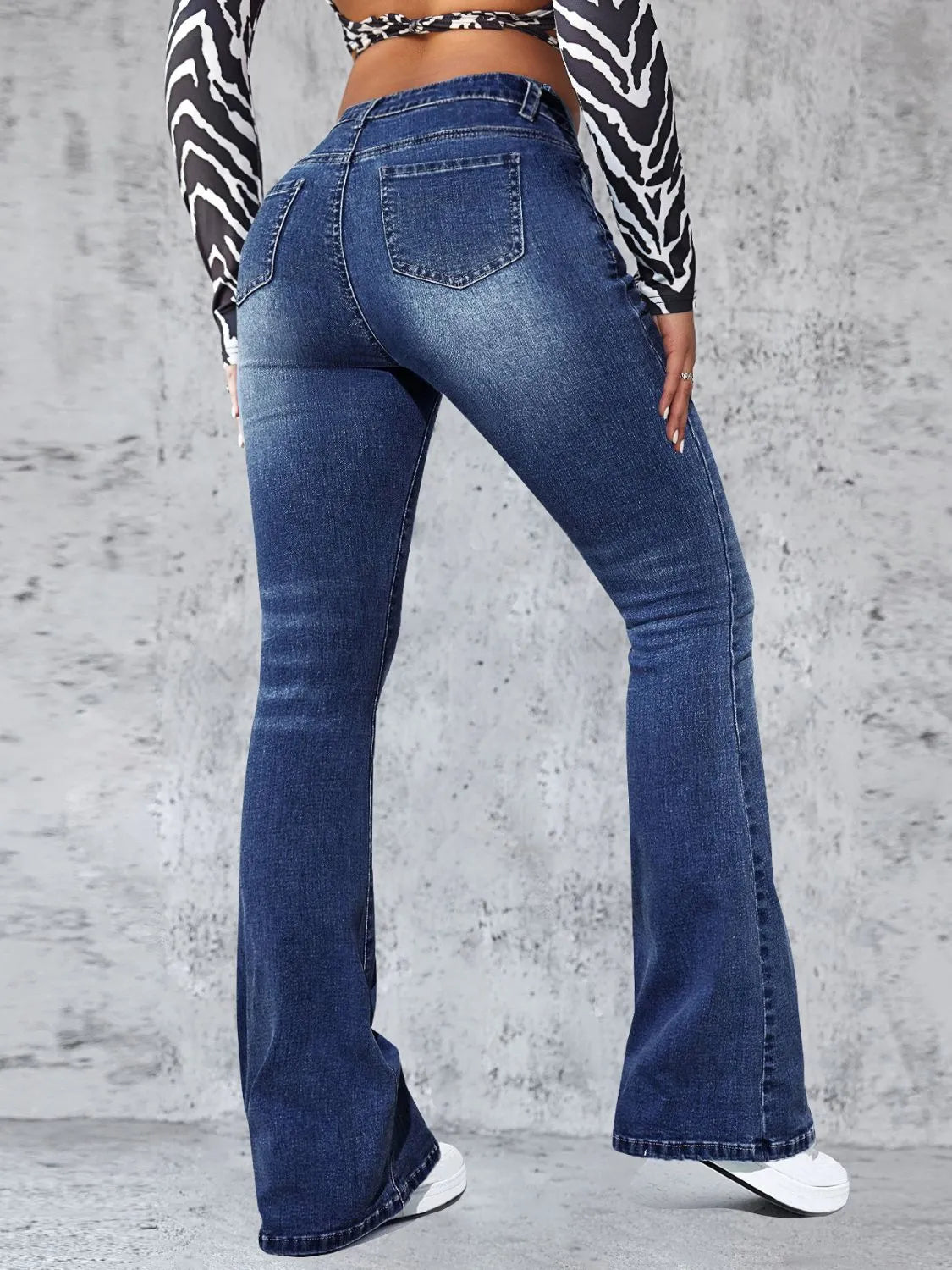 High Rise Button-Front Jeans in Medium Wash