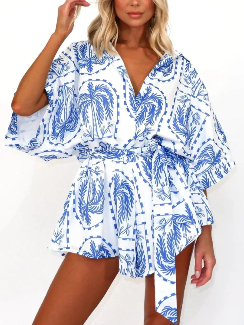 Tie-Waist Half Sleeve Romper
