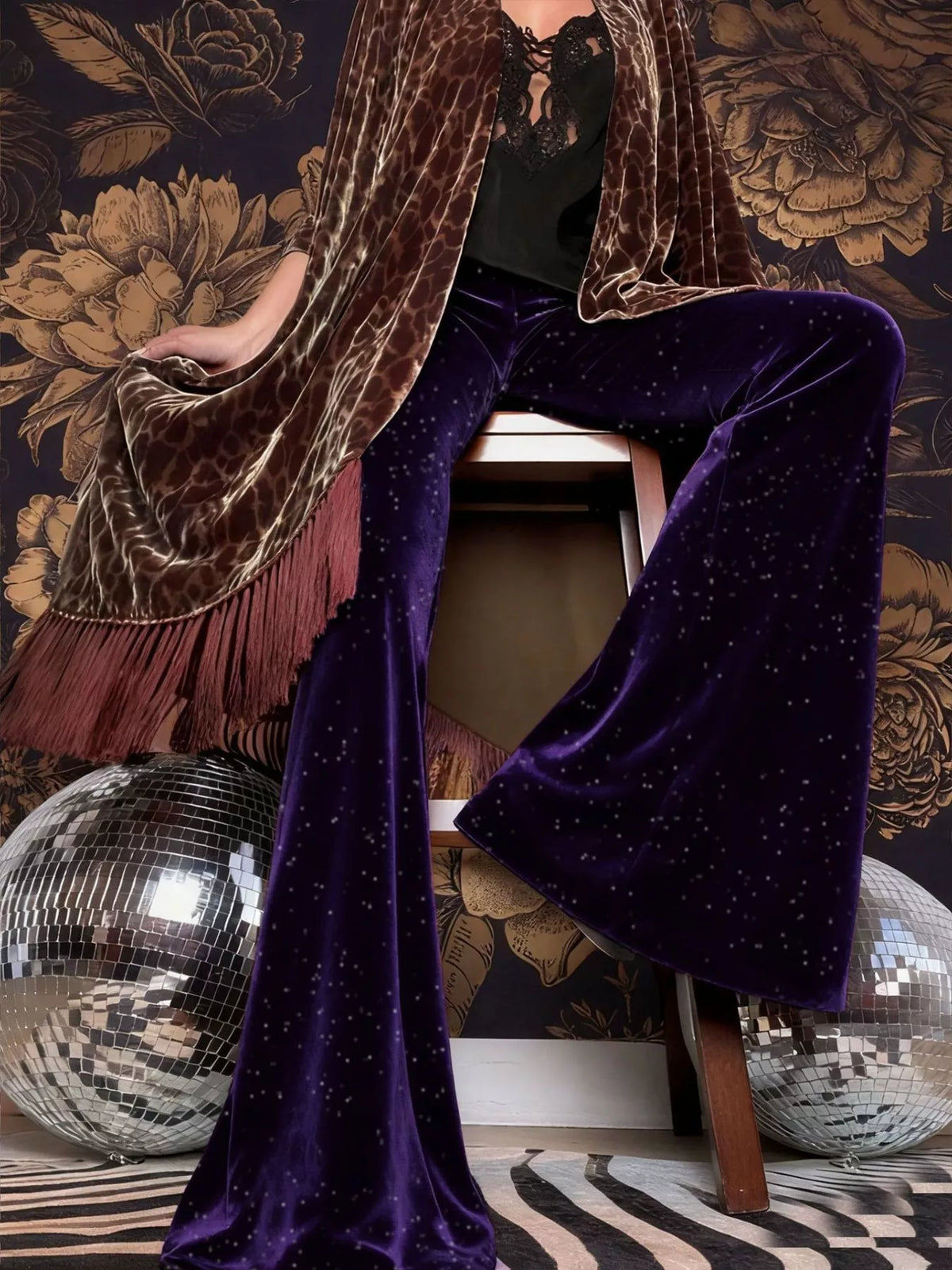 High-Waisted Velvet Flared Pants