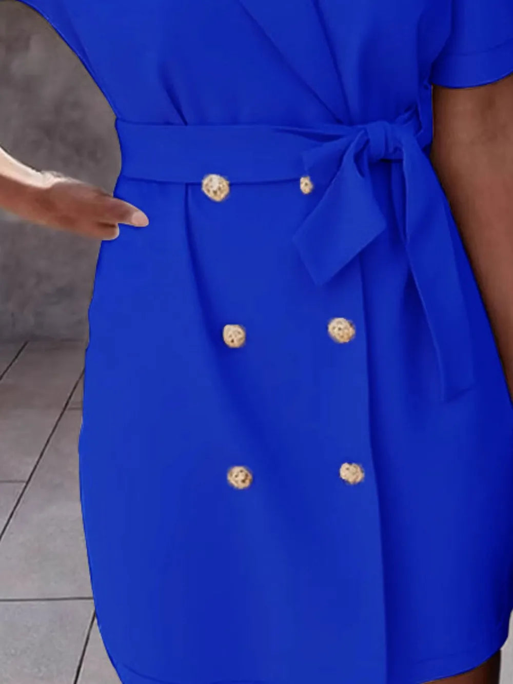 Lapel Collar Tie-Waist Mini Dress by Ease Mee