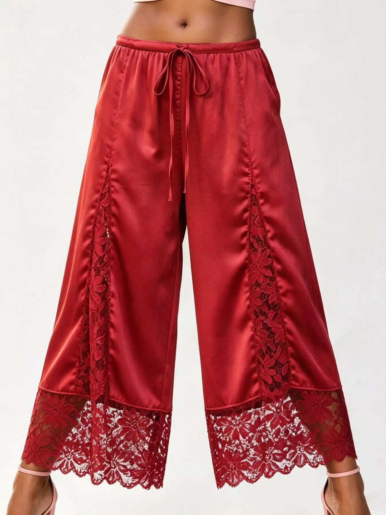 Lace-Trim Wide-Leg Cropped Pants