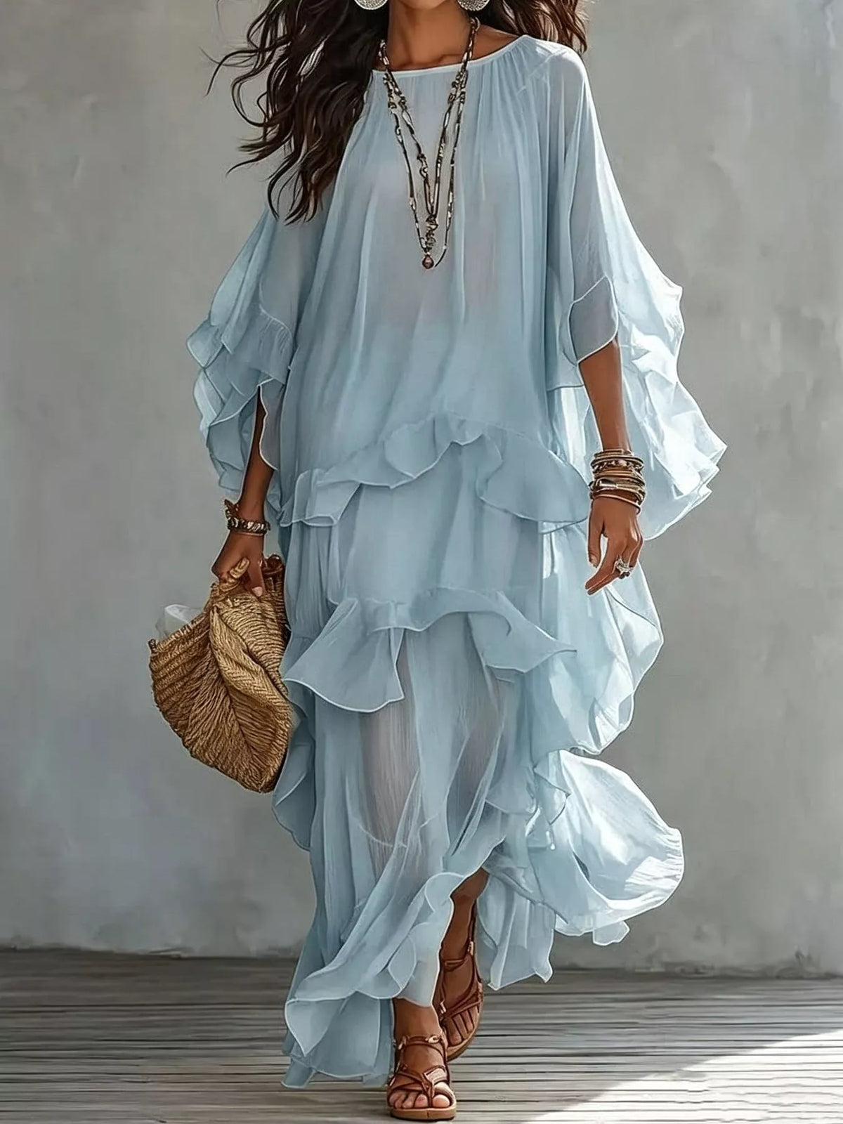 Ruffled Layered Bohemian Maxi Dress