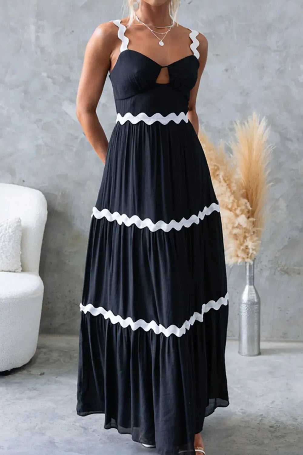 Tiered Maxi Dress with Scalloped Trim by Shenori