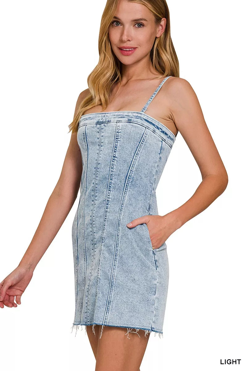Zenana Spaghetti Strap Denim Dress in Light Wash