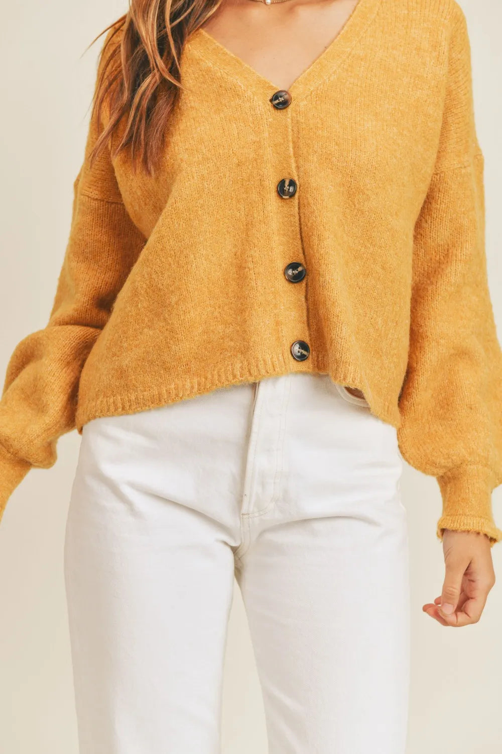 Button-Down Sweater Cardigan in Mustard
