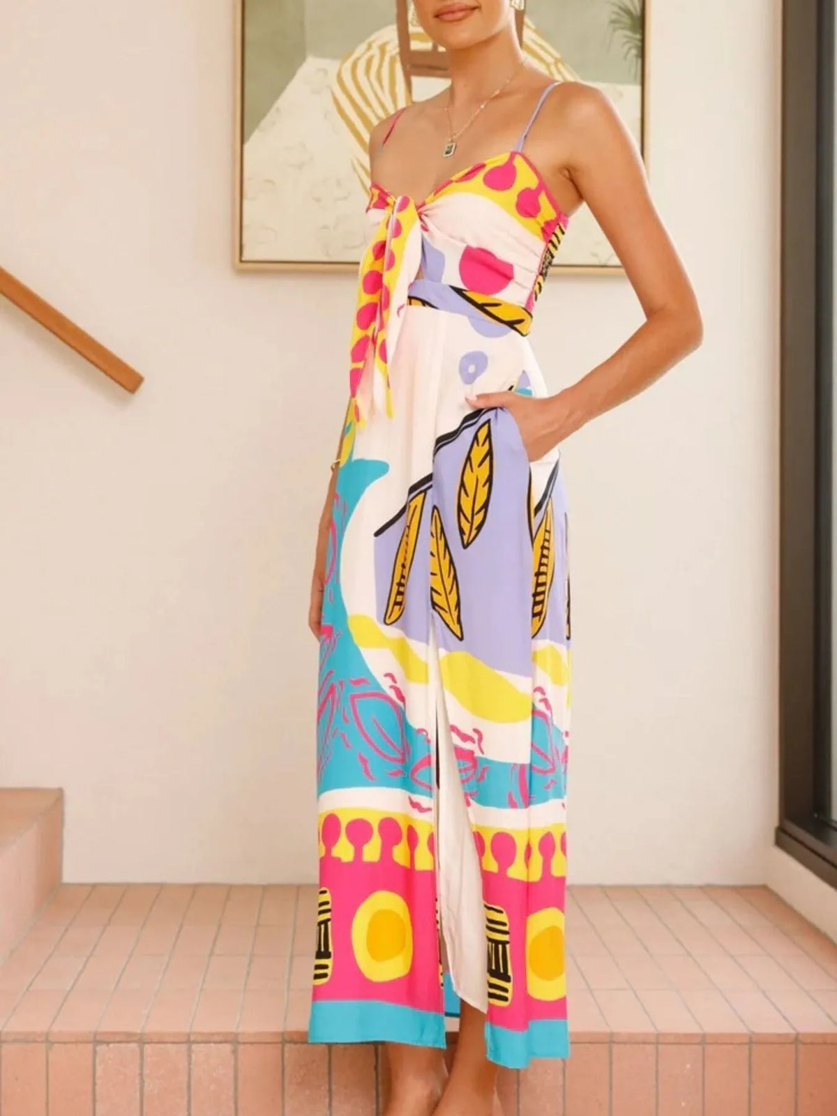 Tied-Front Slit Maxi Cami Dress