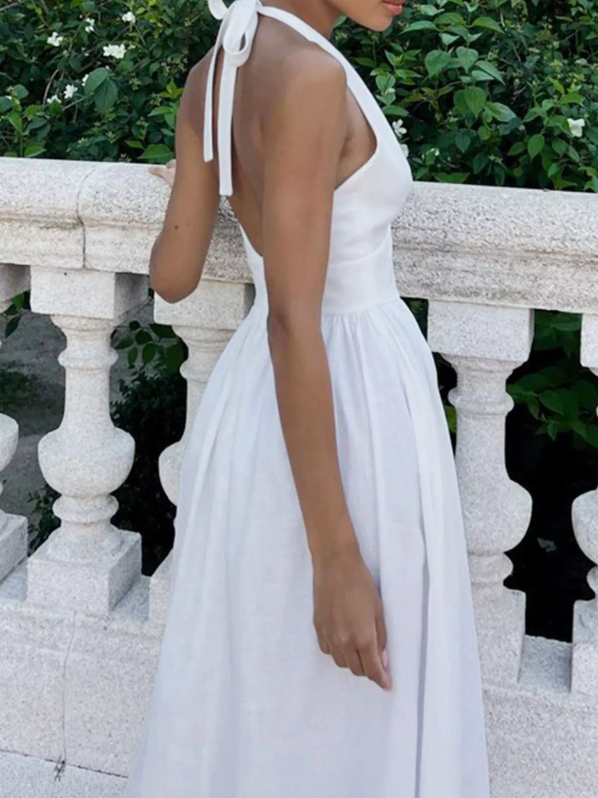Halter Neck Flowy Maxi Dress in White by Calliope