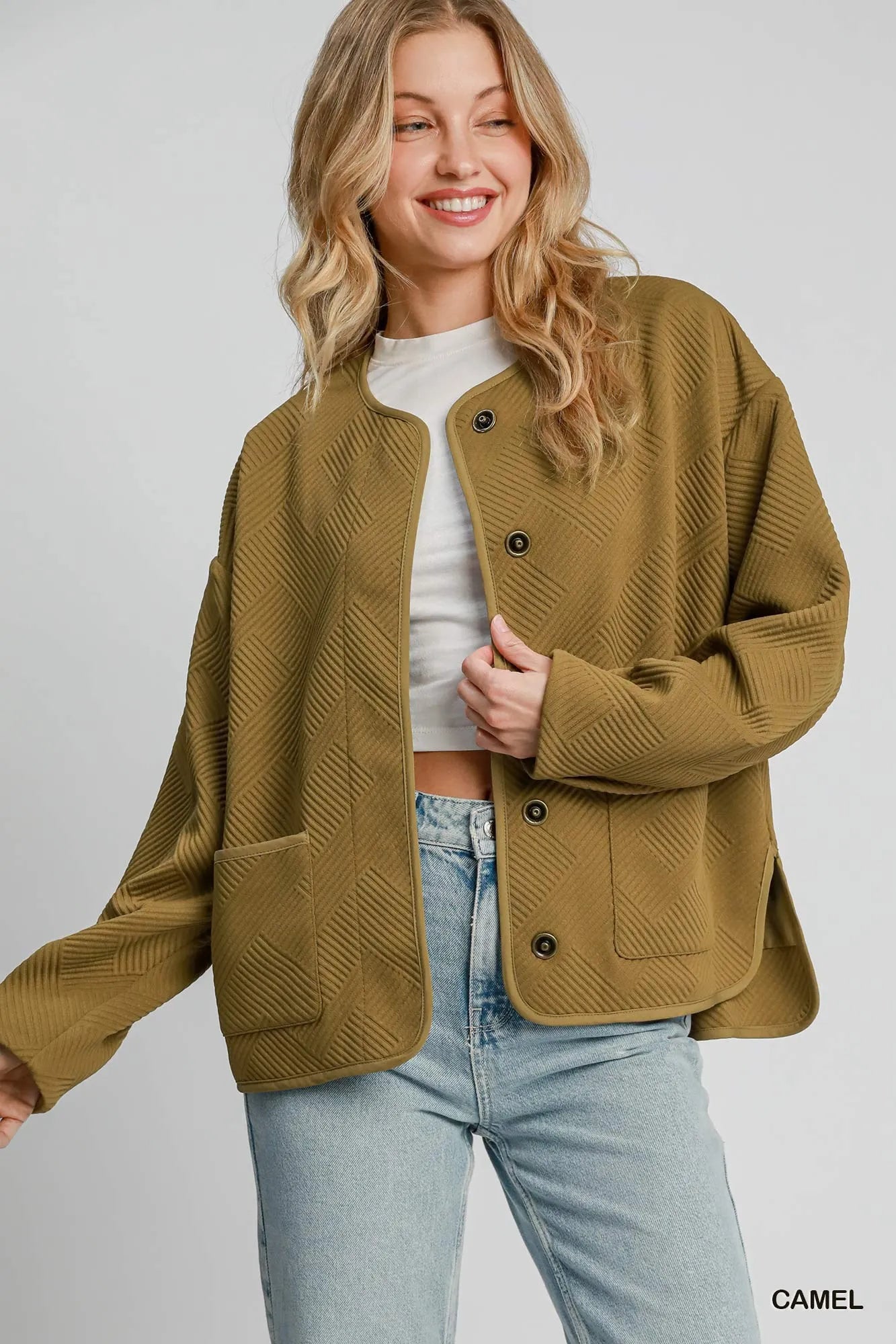 Umgee Textured Jacquard Jacket in Camel