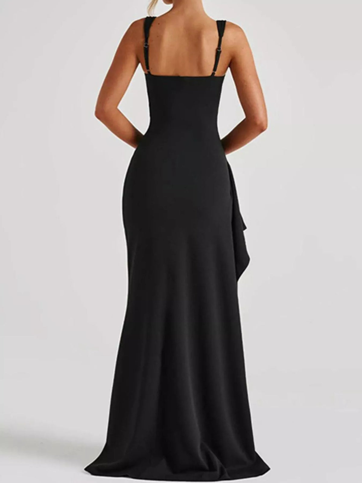 Ruched Slit Square Neck Maxi Dress