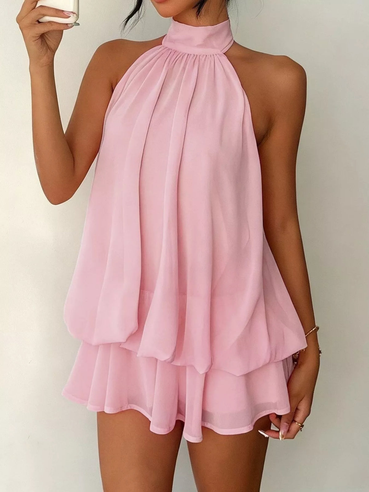 Tied Halter Chiffon Mini Dress