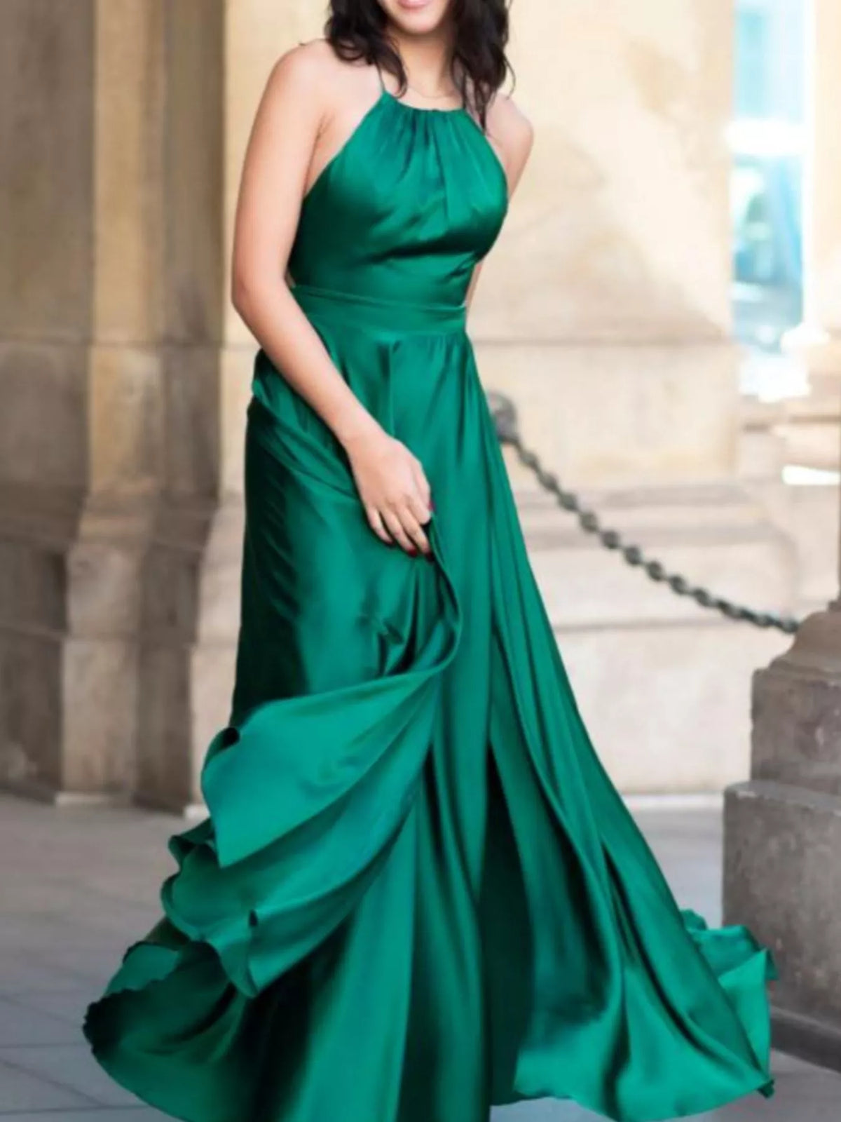 Backless Halter Slit Maxi Dress by Elegant Elements