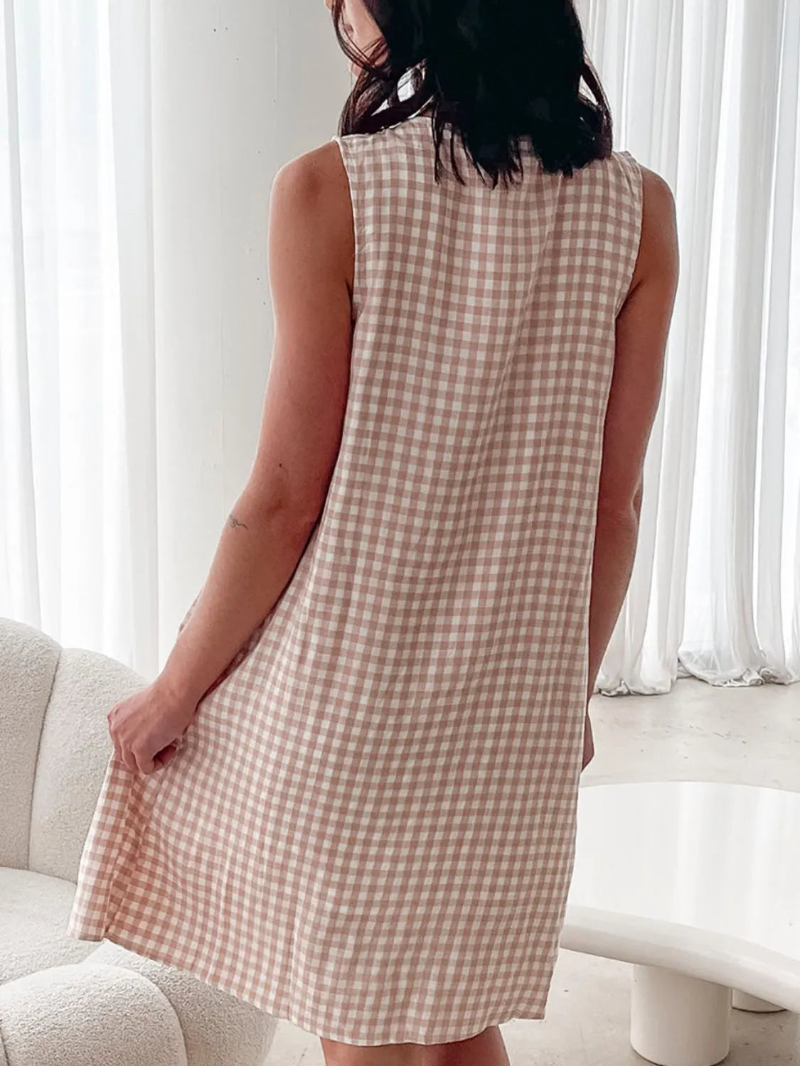 Tied Front Sleeveless Plaid Dress