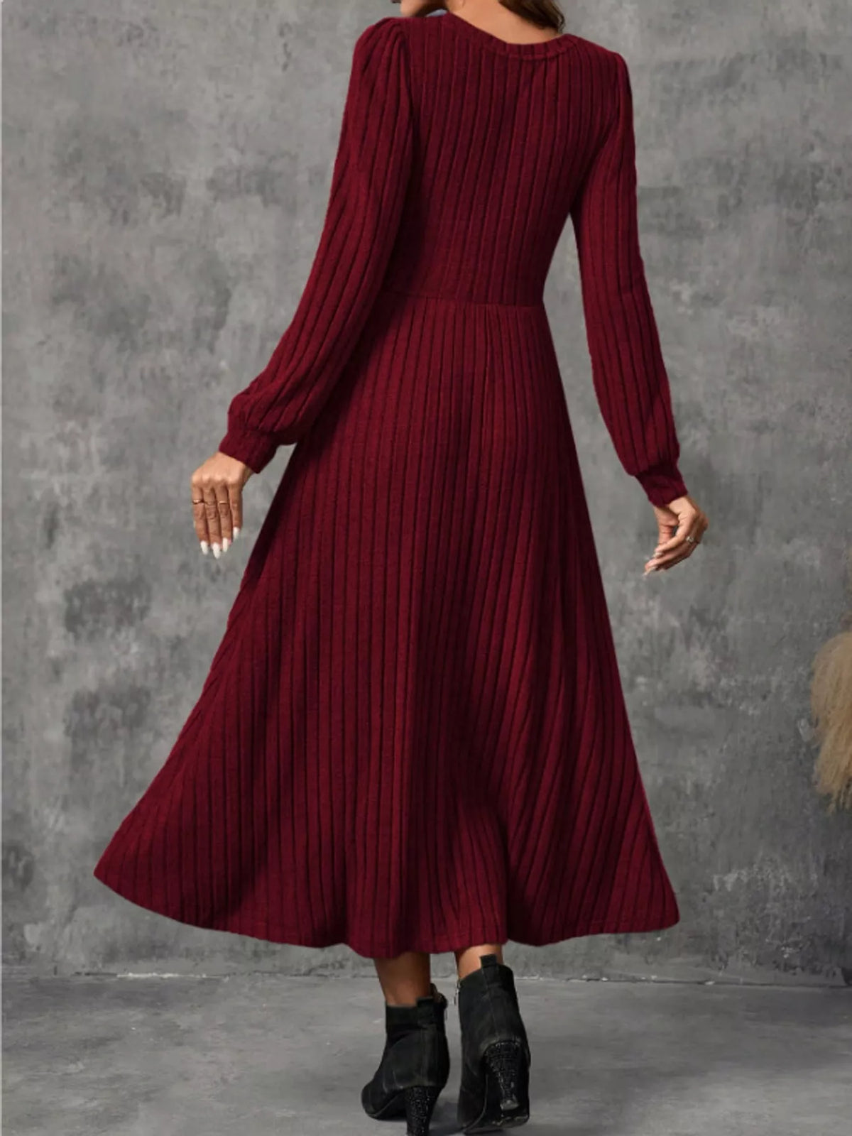 Ribbed Knit A-Line Midi Dress