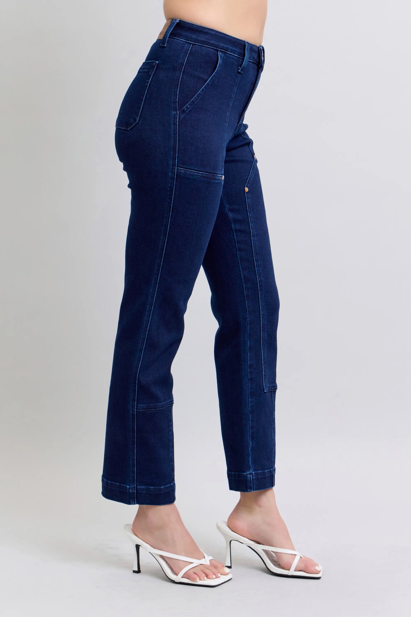 Judy Blue High Waist Knee Patch Straight Jeans in Dark in Dk
