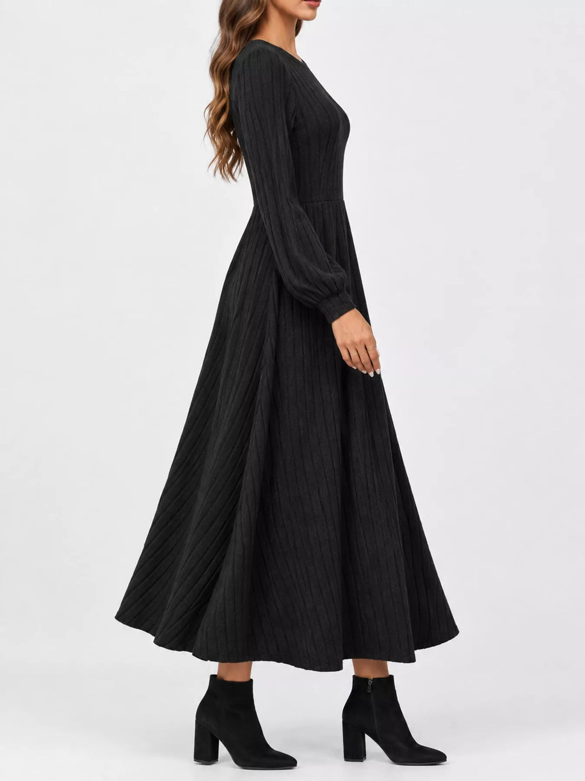 Ribbed Knit A-Line Midi Dress