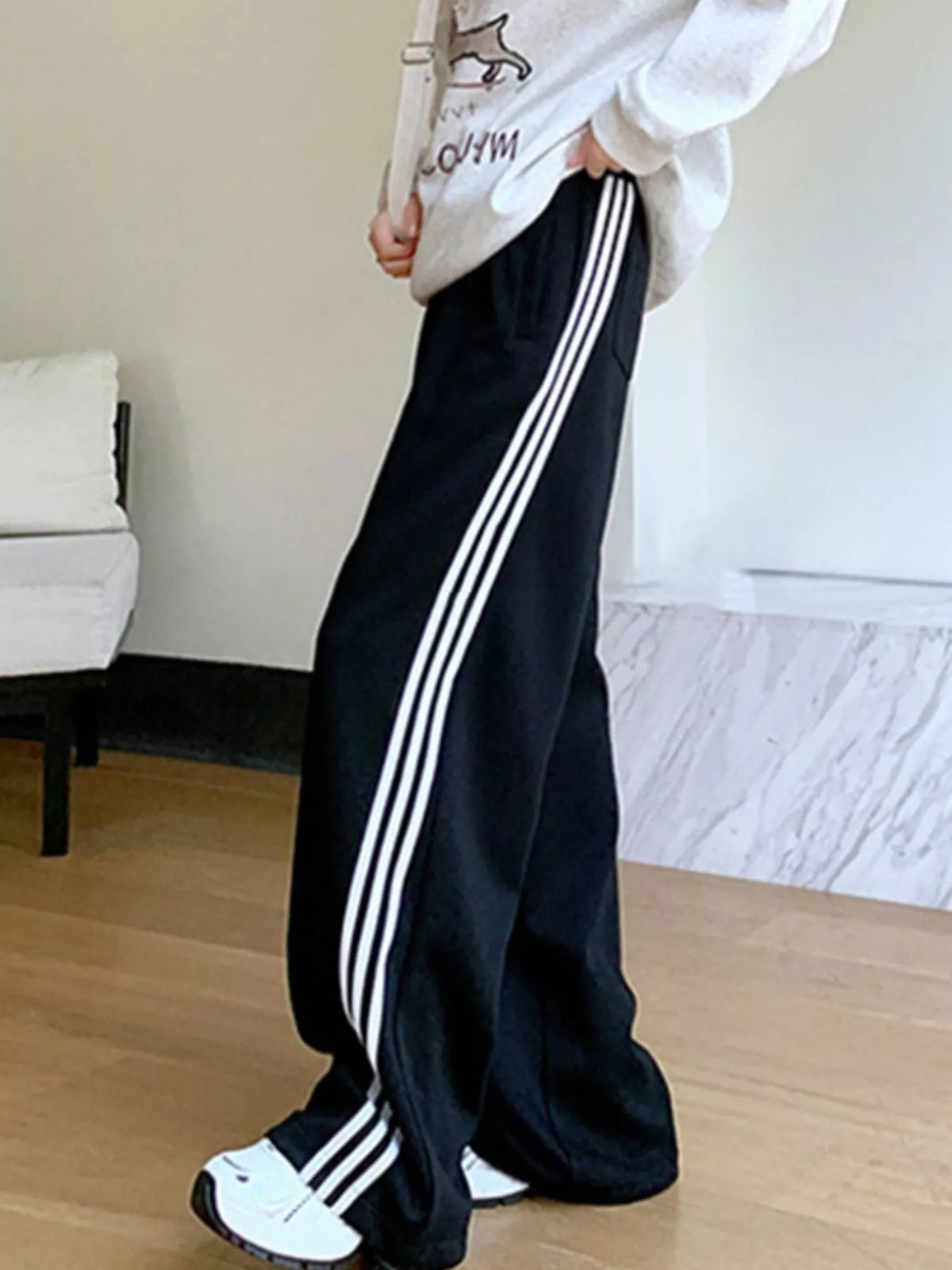 Striped Wide-Leg Drawstring Pants