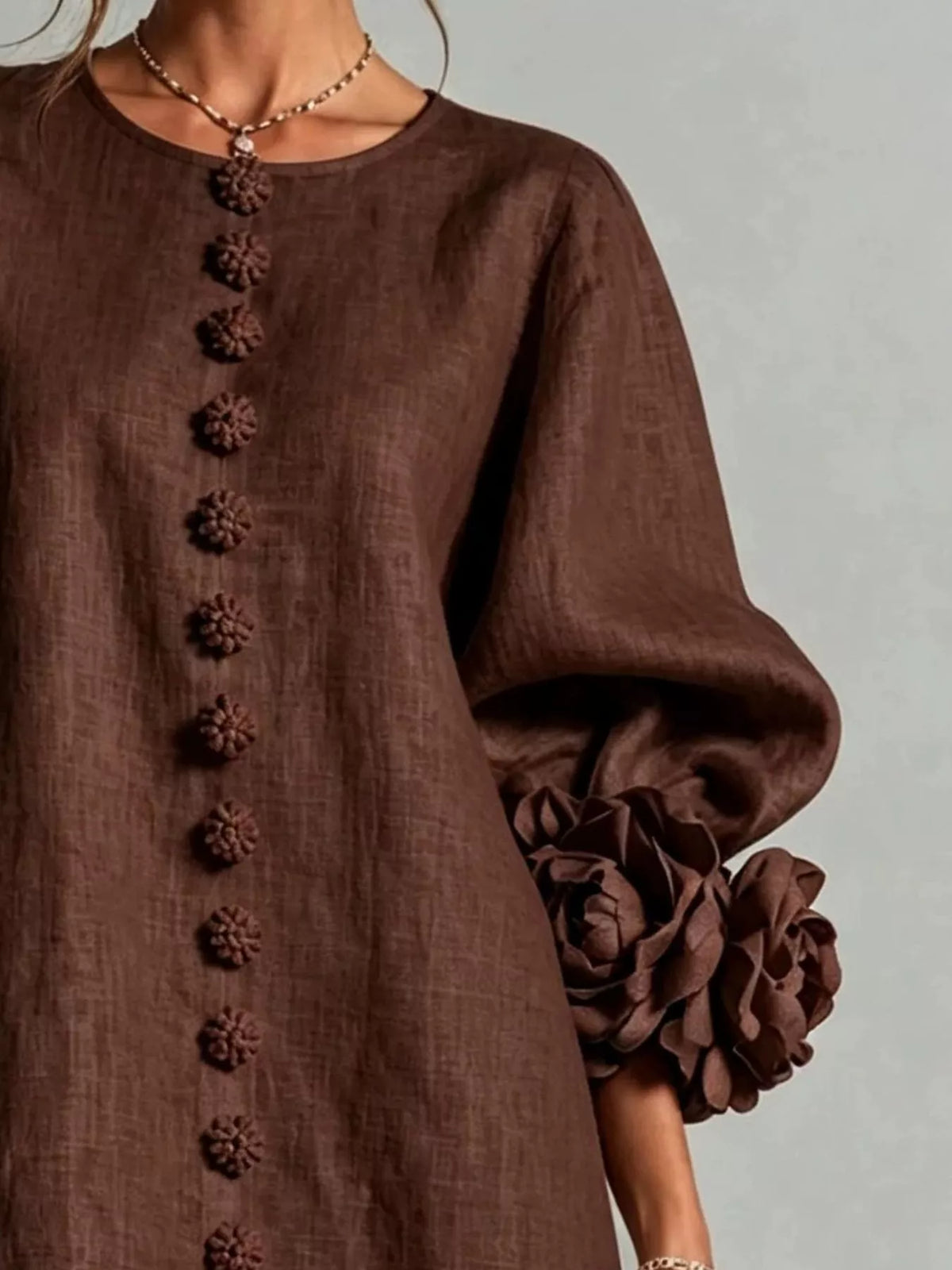 3D Floral Sleeve Round Neck Dress, Plus Size