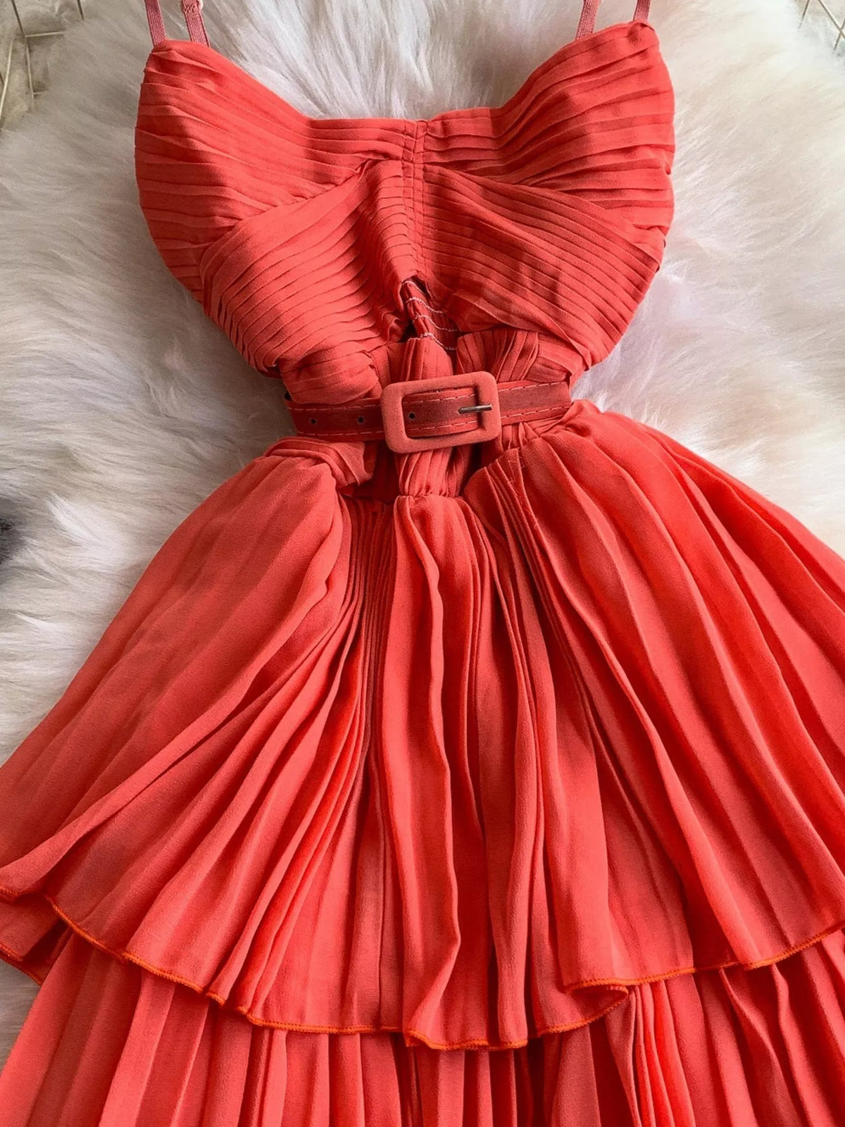 Pleated Layered Midi Dress