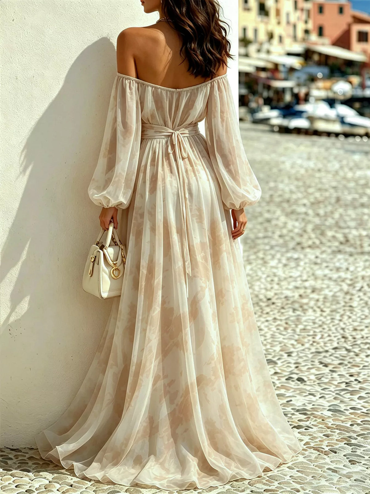 Off-Shoulder Balloon Sleeve Maxi Dress
