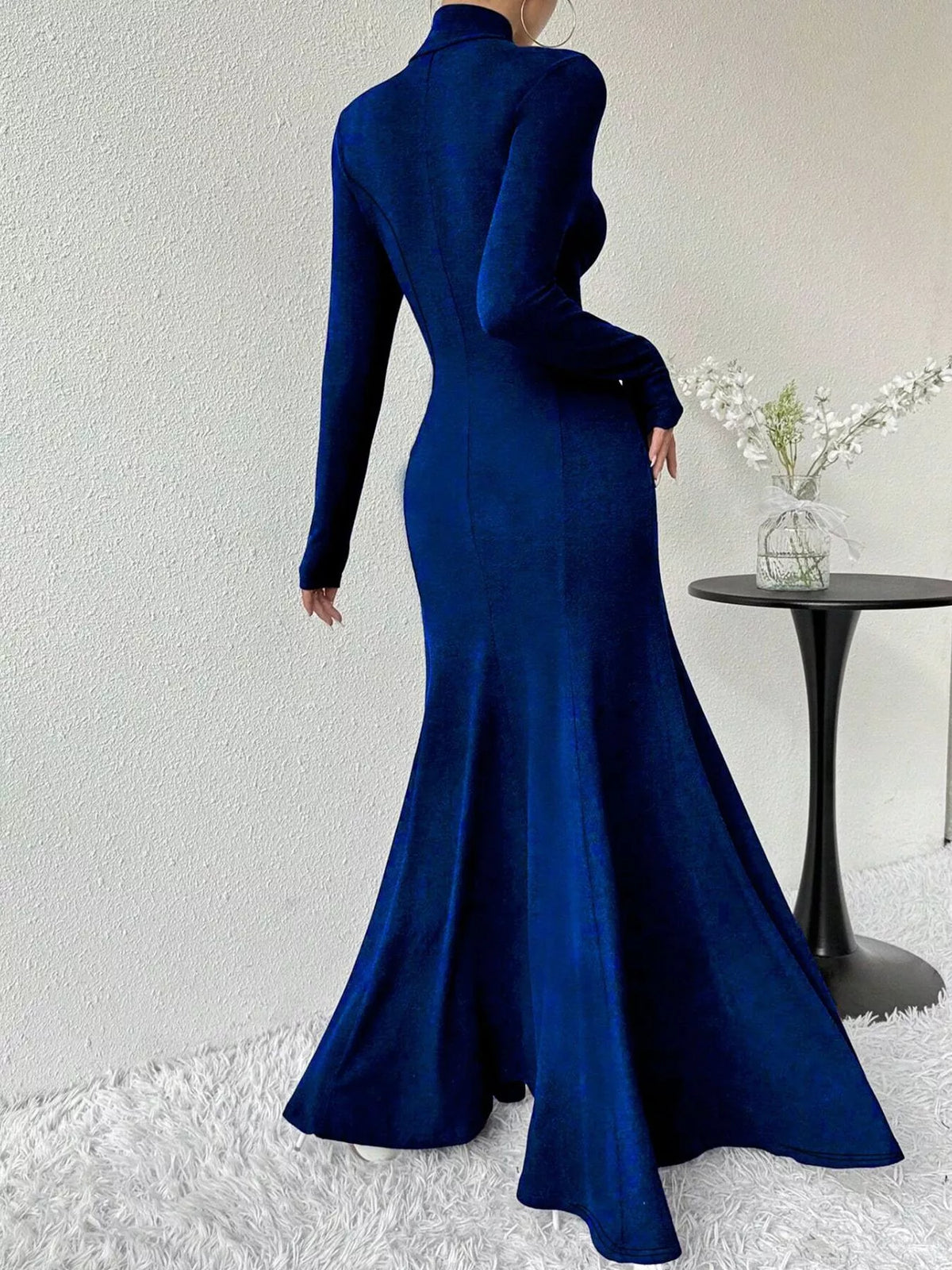 Turtleneck Long Sleeve Mermaid Maxi Dress