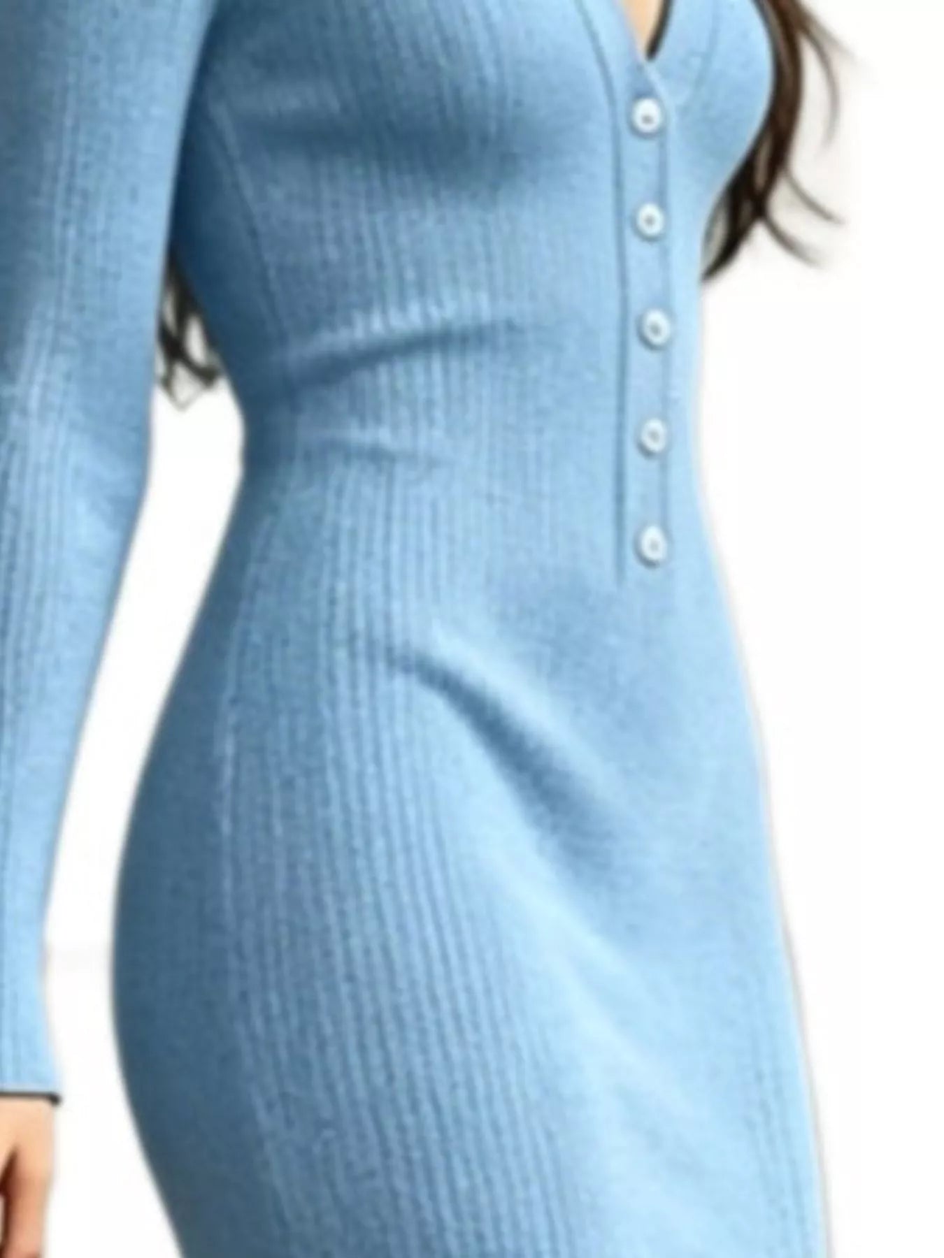 Ribbed Long Sleeve Sweater Dress with High Slit