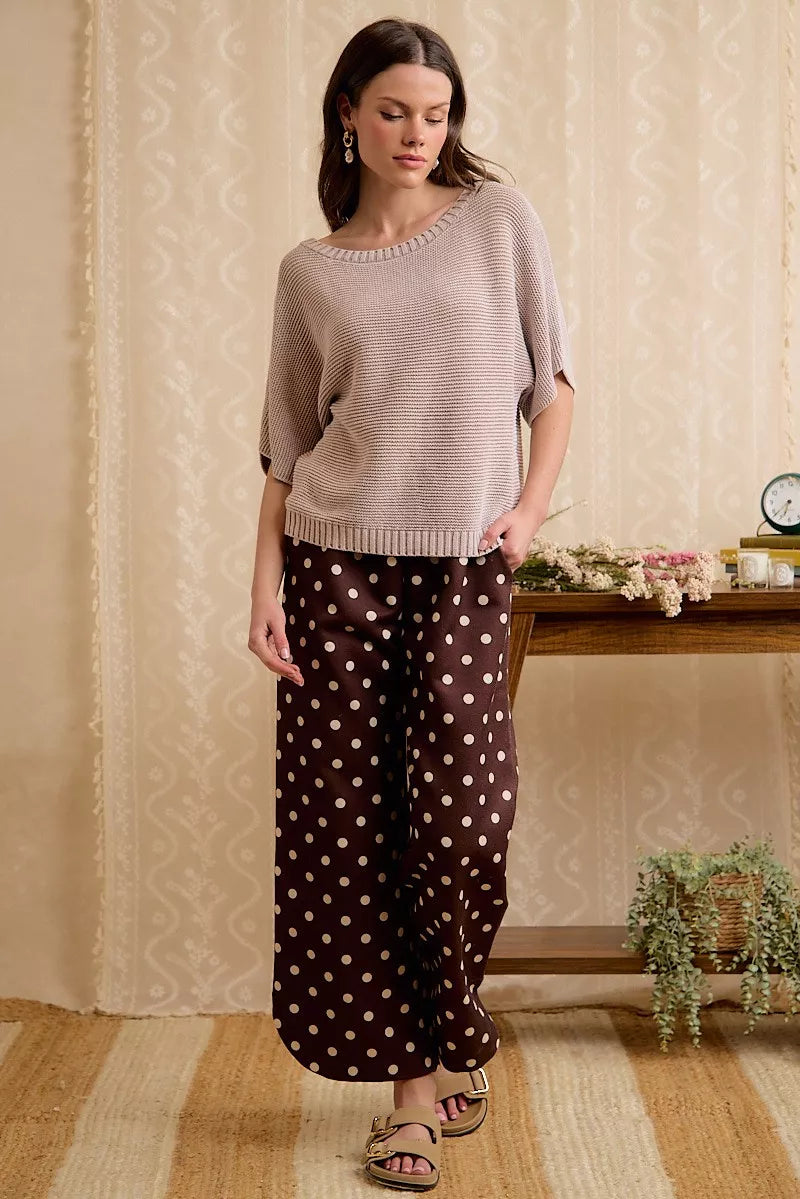 Short Dolman Sleeve Knit Top in Washed Mocha by BiBi