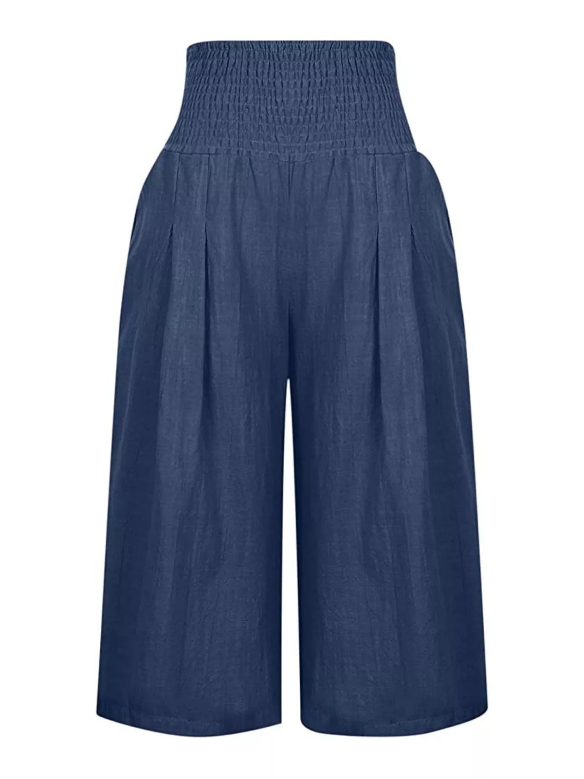Smocked Wide-Leg Capri Pants