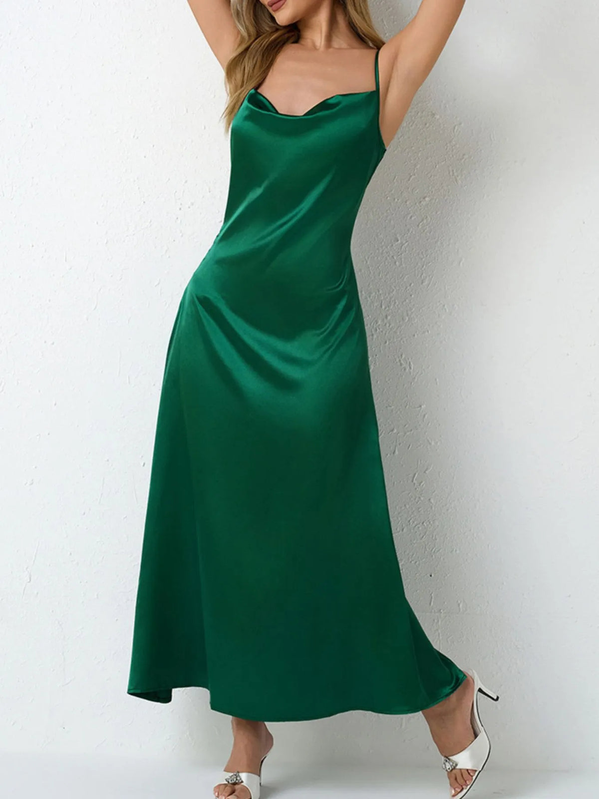 Satin Cowl Neck Cami Dress
