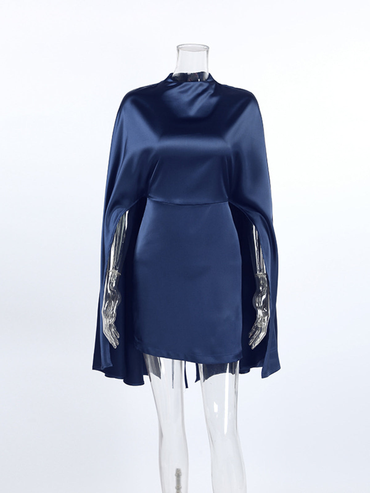 Mock Neck Cape Sleeve Mini Dress in Navy