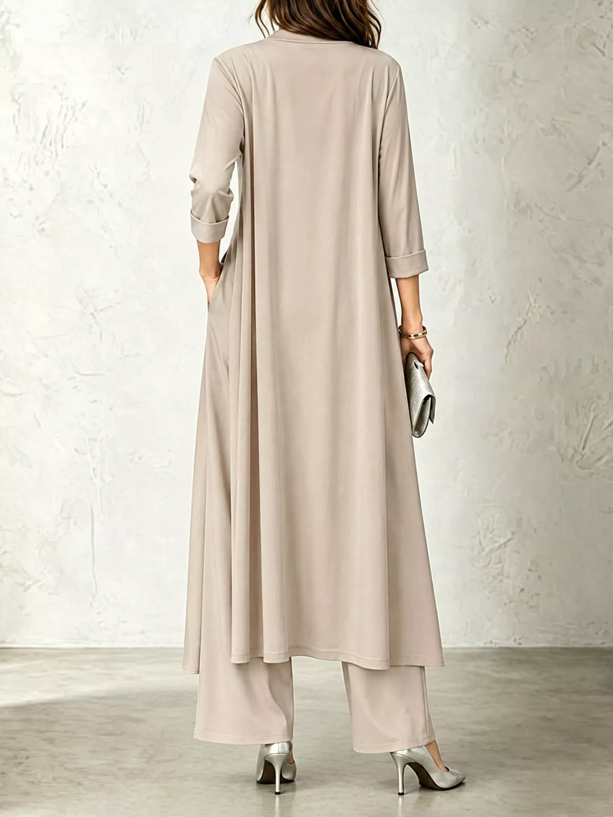 Cowl Neck Top, Cardigan and Pants Set