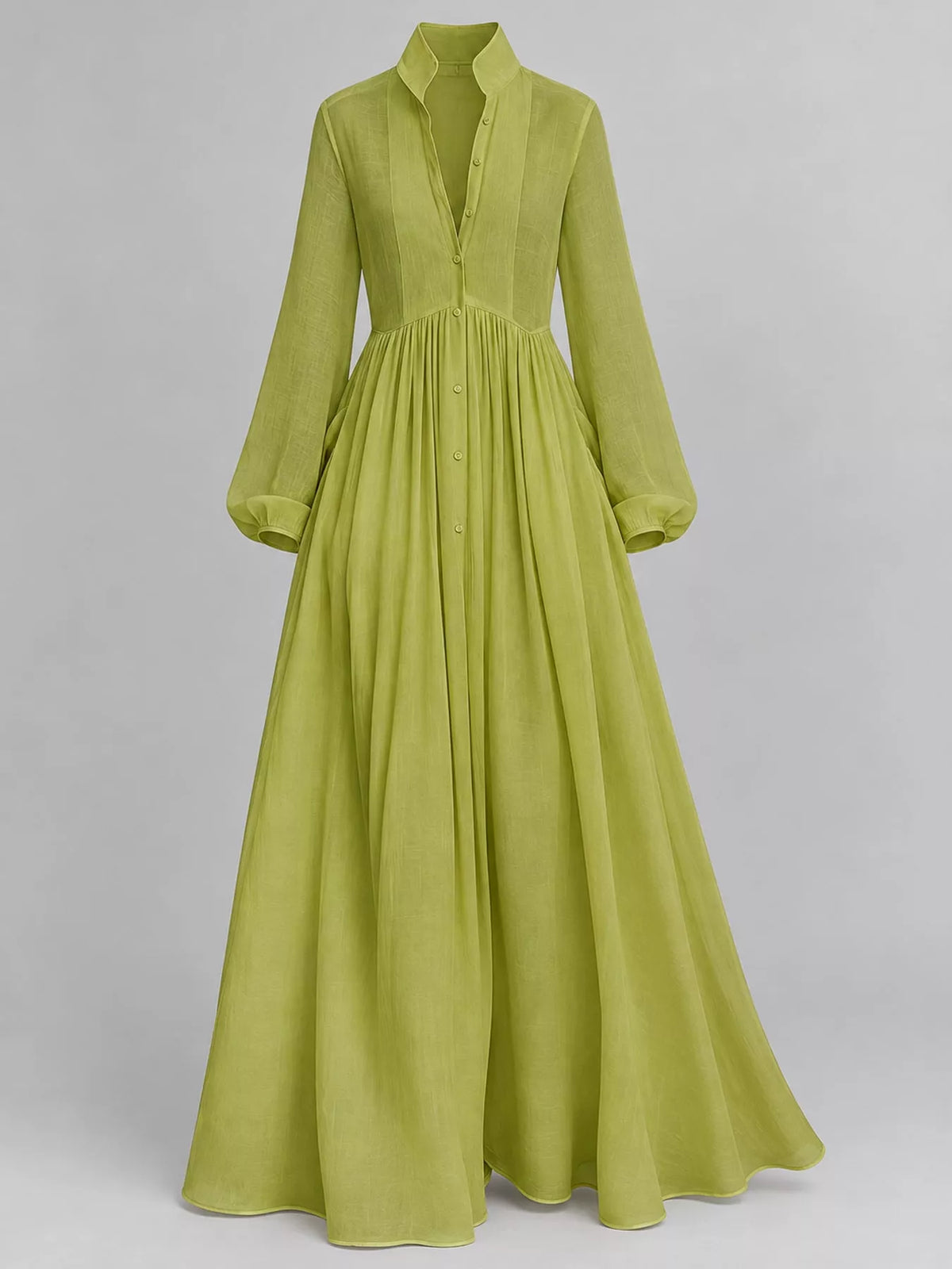 Long-Sleeve Button Front Maxi Dress